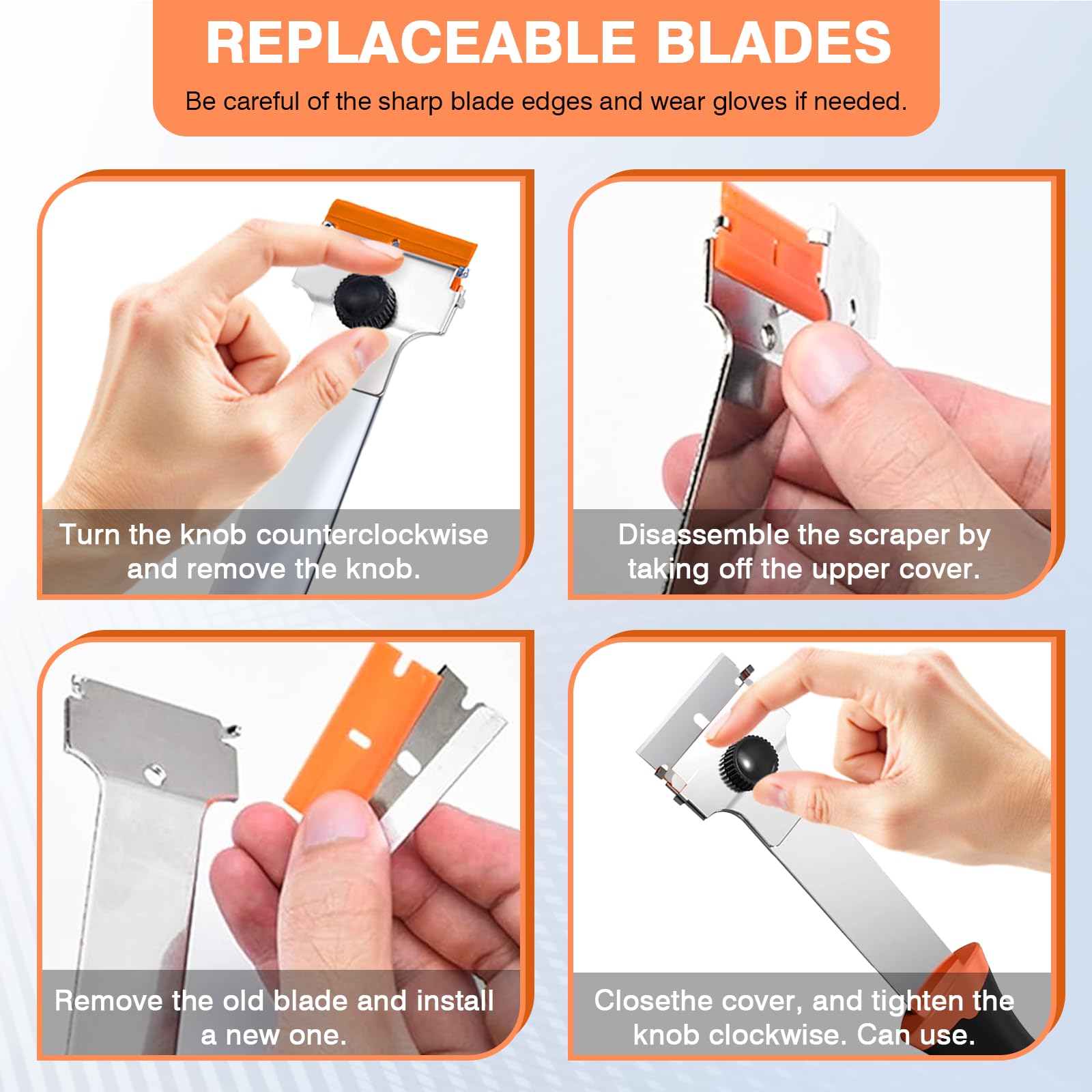 2 Pack Razor Blade Scraper Tool with 20 Metal & 20 Plastic Razor Blades, Multi-Purpose Long Handle Heavy Duty Scraper Tool for Cleaning Cooktop, Oven, Floor, Paint, Tile, and Window Glass — Amazon image 5
