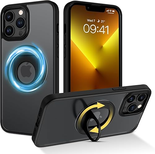 BENTOBEN Funda para iPhone 13 Pro Max con soporte de anillo, iPhone 13 Pro Max compatible con MagSafe, funda protectora translúcida mate a prueba de