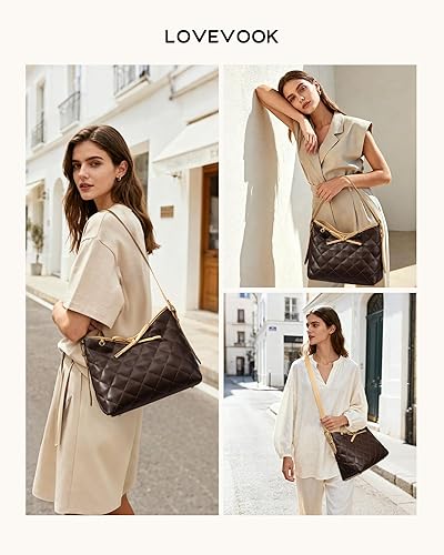 Miniatura 2 de LOVEVOOK - Carteras para mujer, bolsos de mano de cuero suave estilo hobo, bolso bandolera acolchado, bolso de diseñador tipo bucket