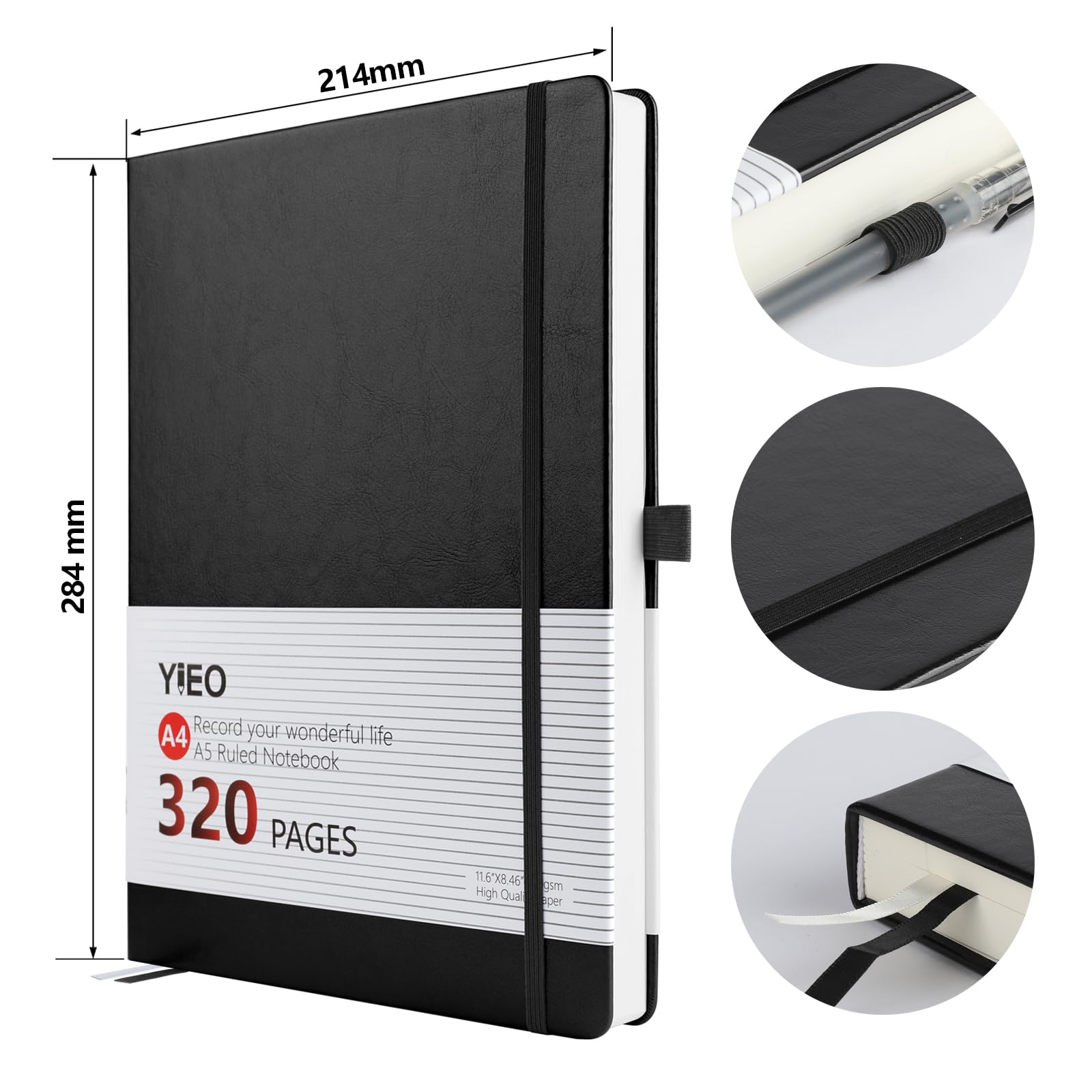 Notebook A4, Thick A4 Notebook Hardback Journal Notebook 320 Pages 100GSM A4 Lined Note Book - Image 2
