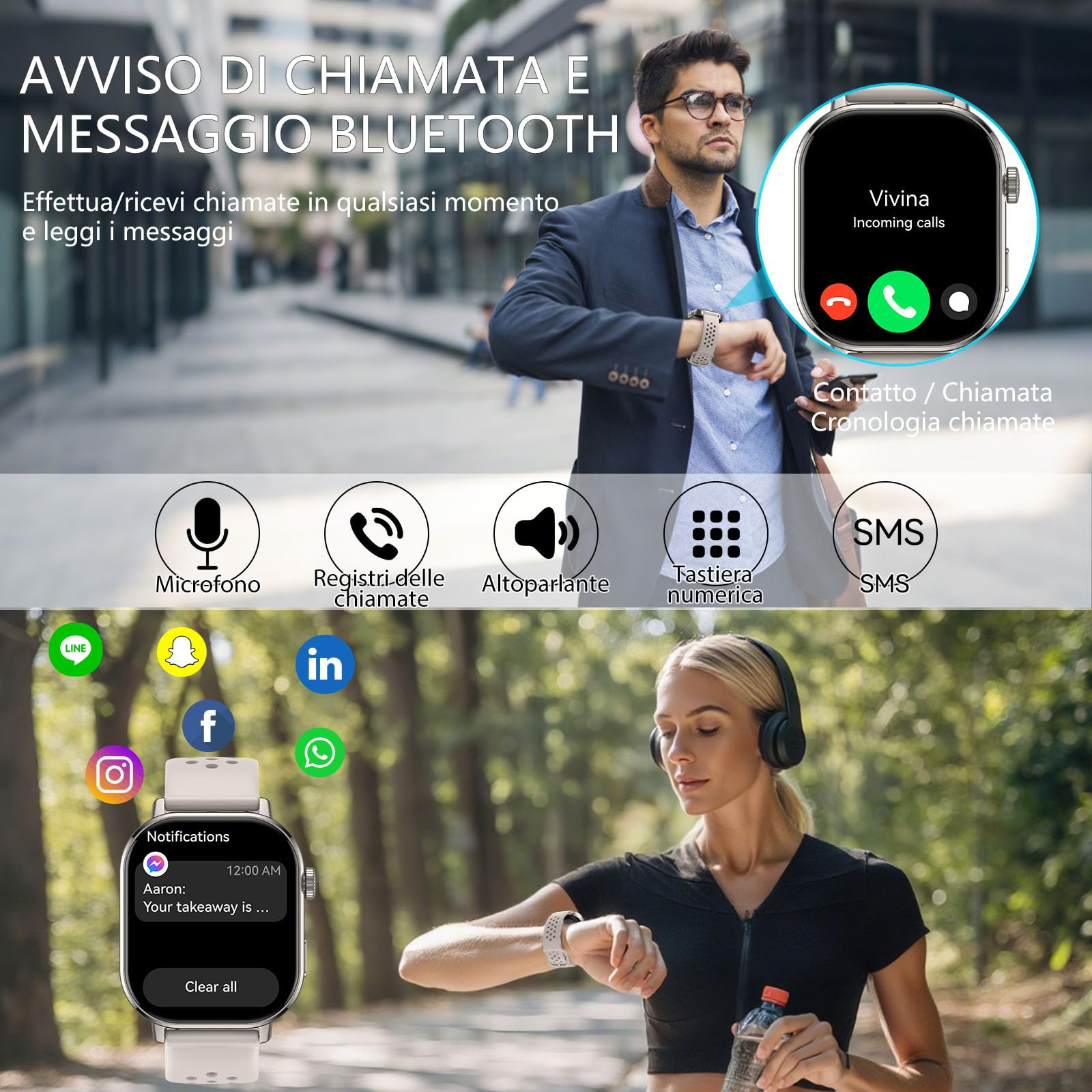 Orologio Smartwatch GPS Uomo Donna, 2.06" AMOLED 5ATM Smartwatch con Chiamate, 110+Modalità Smart Watch con Contapassi/Sonno/Cardiofrequenzimetro, Sportivo Fitness Tracker per iOS Androd Grigio