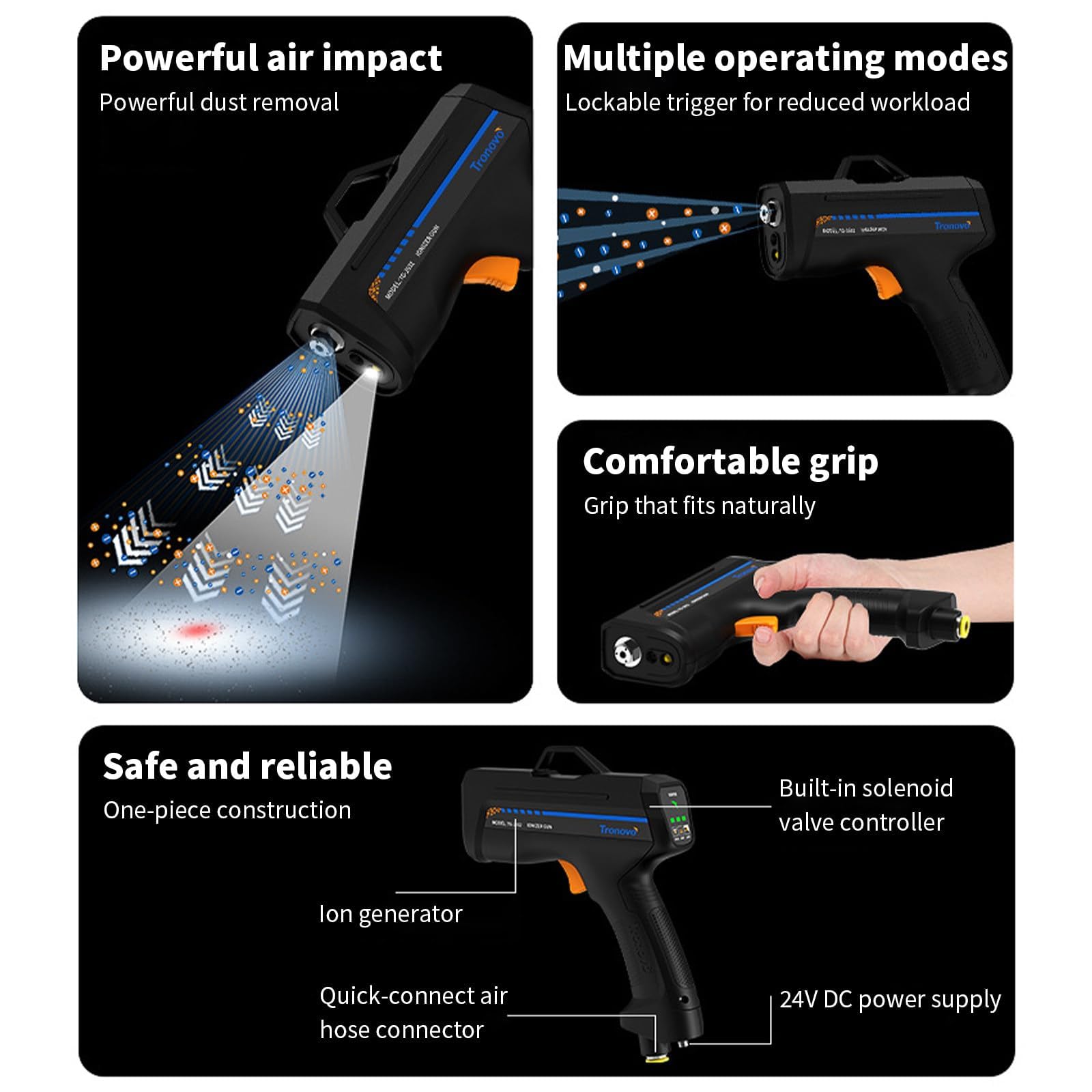 Ręczny pistolet antystatyczny︱Eliminator ładunków elektrostatycznych Ion Balance︱Jonizujący pistolet powietrzny︱Dmuchawa jonizująca z diodą LED wykrywającą kurz︱Regulowana prędkość