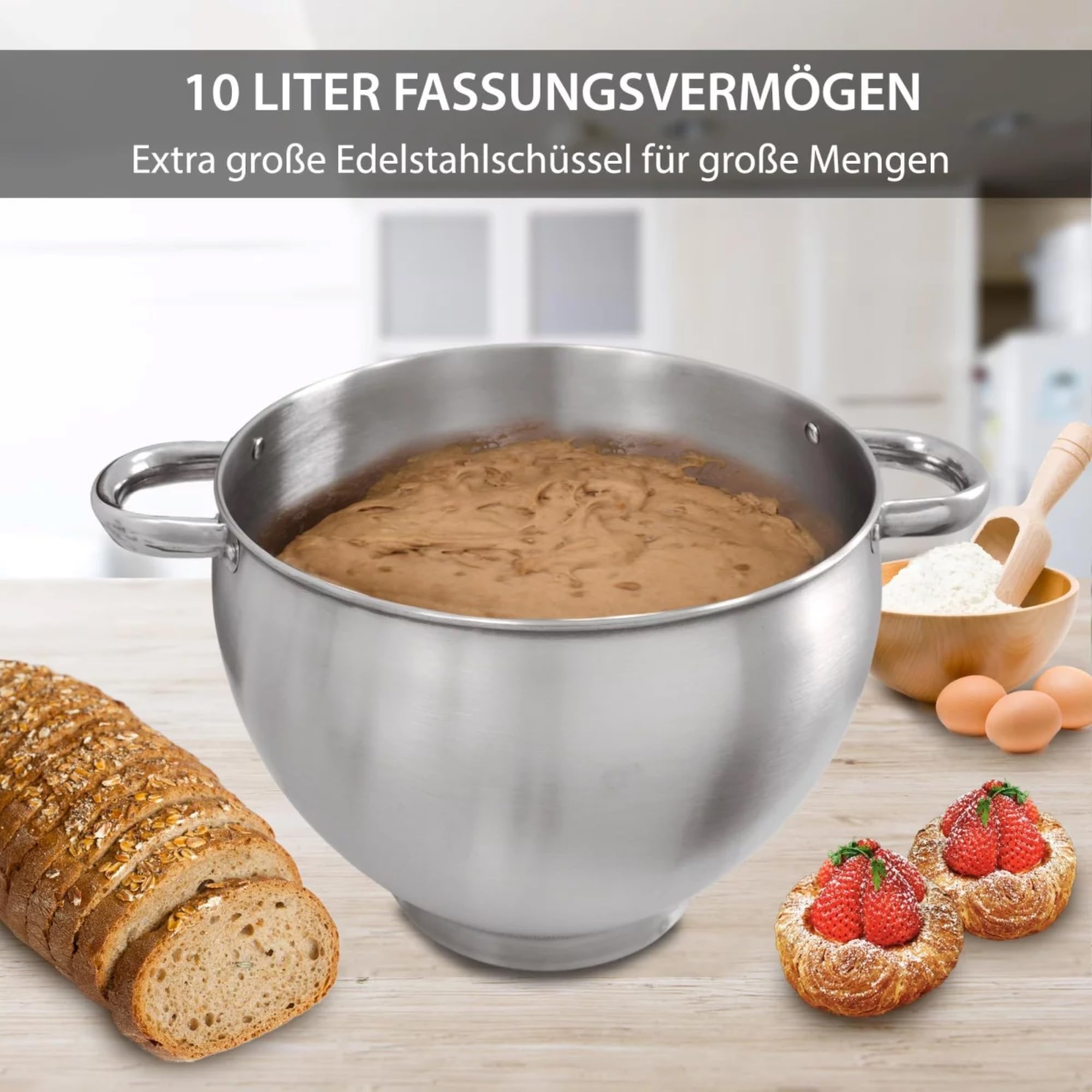 Syntrox Küchenmaschine Rot Edelstahl 10 Liter Küchengerät & Fleischwolf, Leistungsstarke Rührmaschine, 2000W, Multifunktionale Küchenmaschine, Edelstahlschüssel