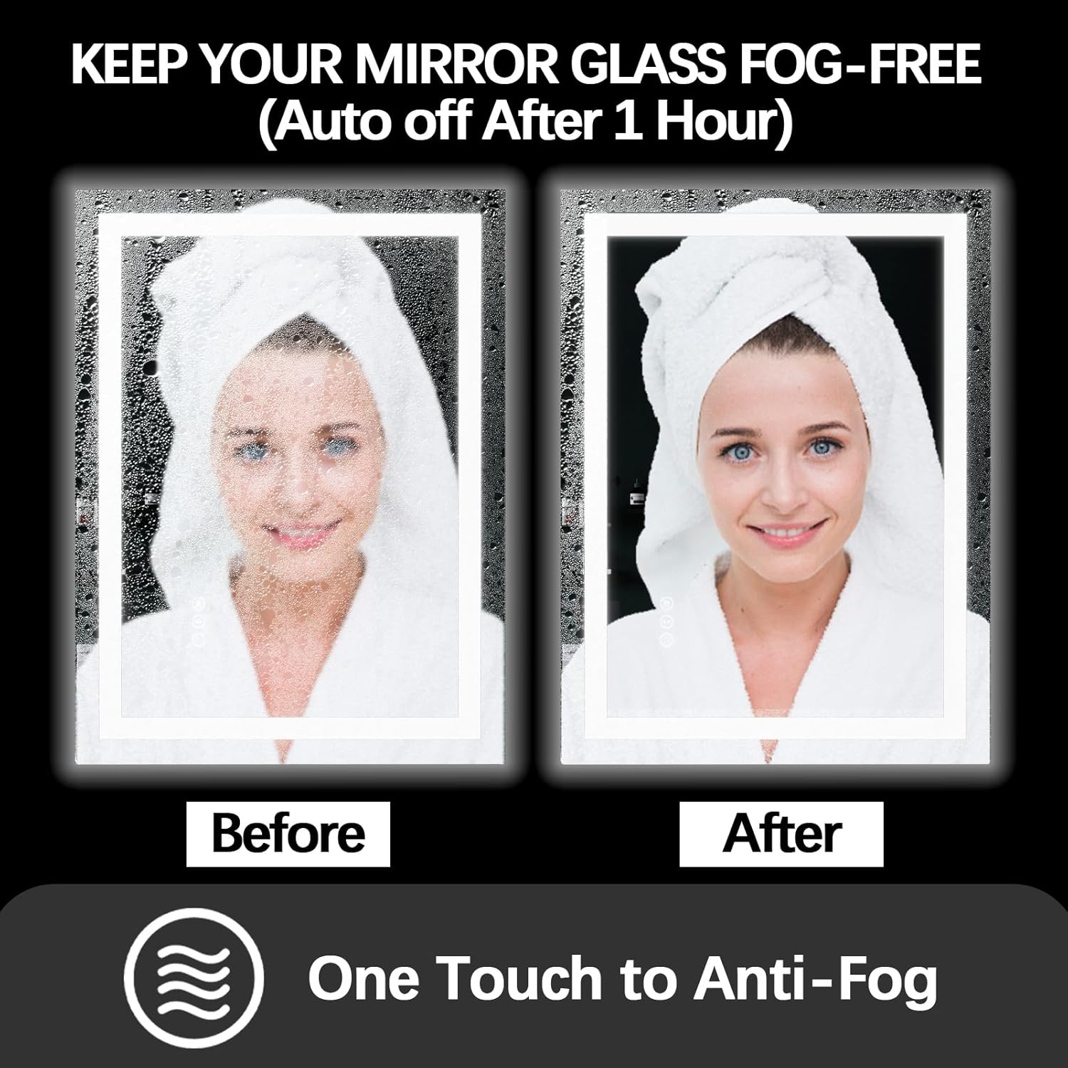 24" x 36" LED Bathroom Mirror - Dimmable Wall-Mounted Mirror with Front & Backlight, Anti-Fog, Shatter-Proof, Memory Function, 3 Color Temperatures, Touch Control