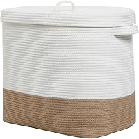 Vista 18 de Cesta de almacenamiento rectangular extragrande de 22 x 14 x 18 pulgadas con tapa, cesta de almacenamiento grande de cuerda de algodón, cesta