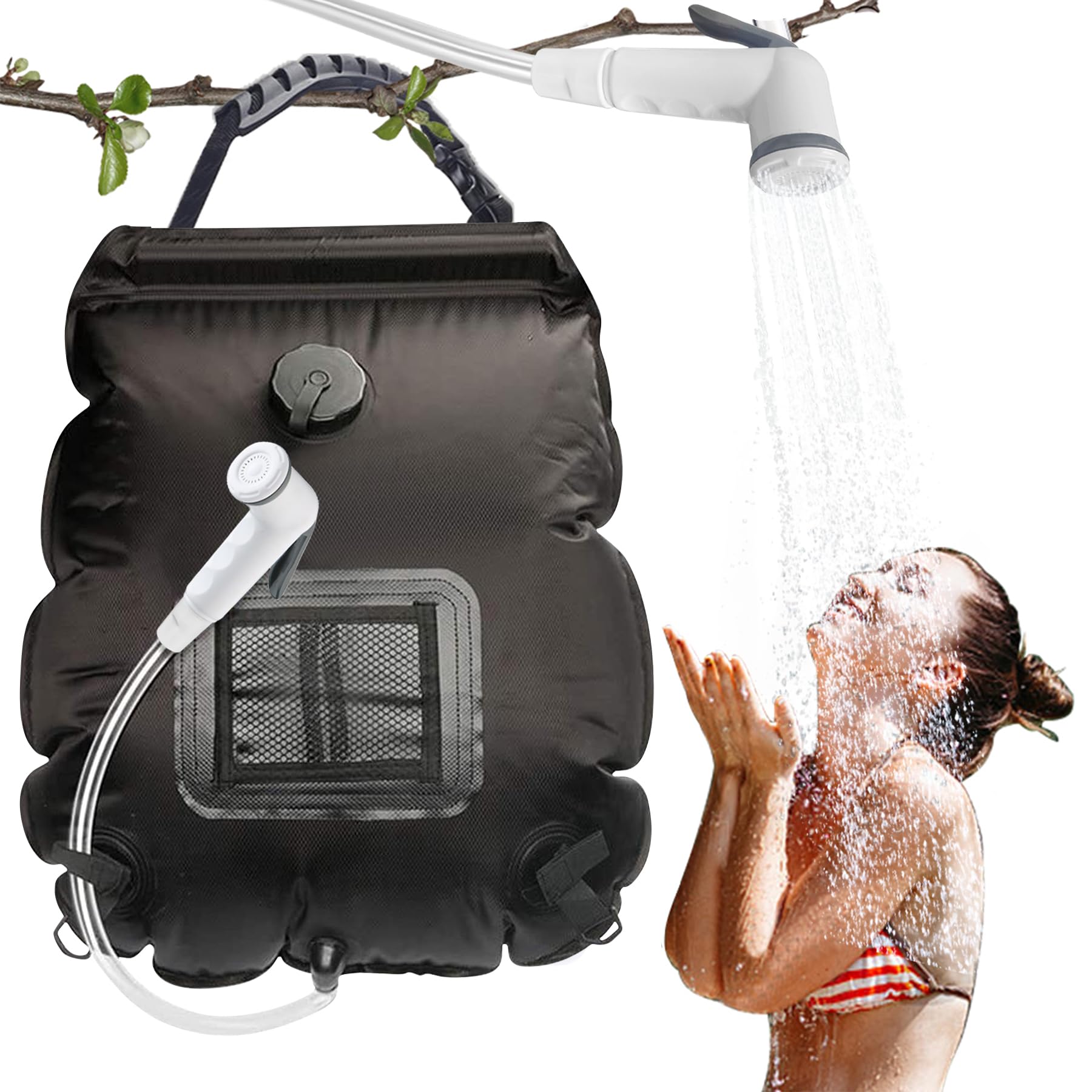 Solar Shower Bag,20 L Outdoor Hot Water Shower Bag, Solar Powered Camping Shower with Temperature Hot Water, Portable Solar Heating Bag, Camping Shower Bag with Shower Head, for Camping, Hiking-image-8