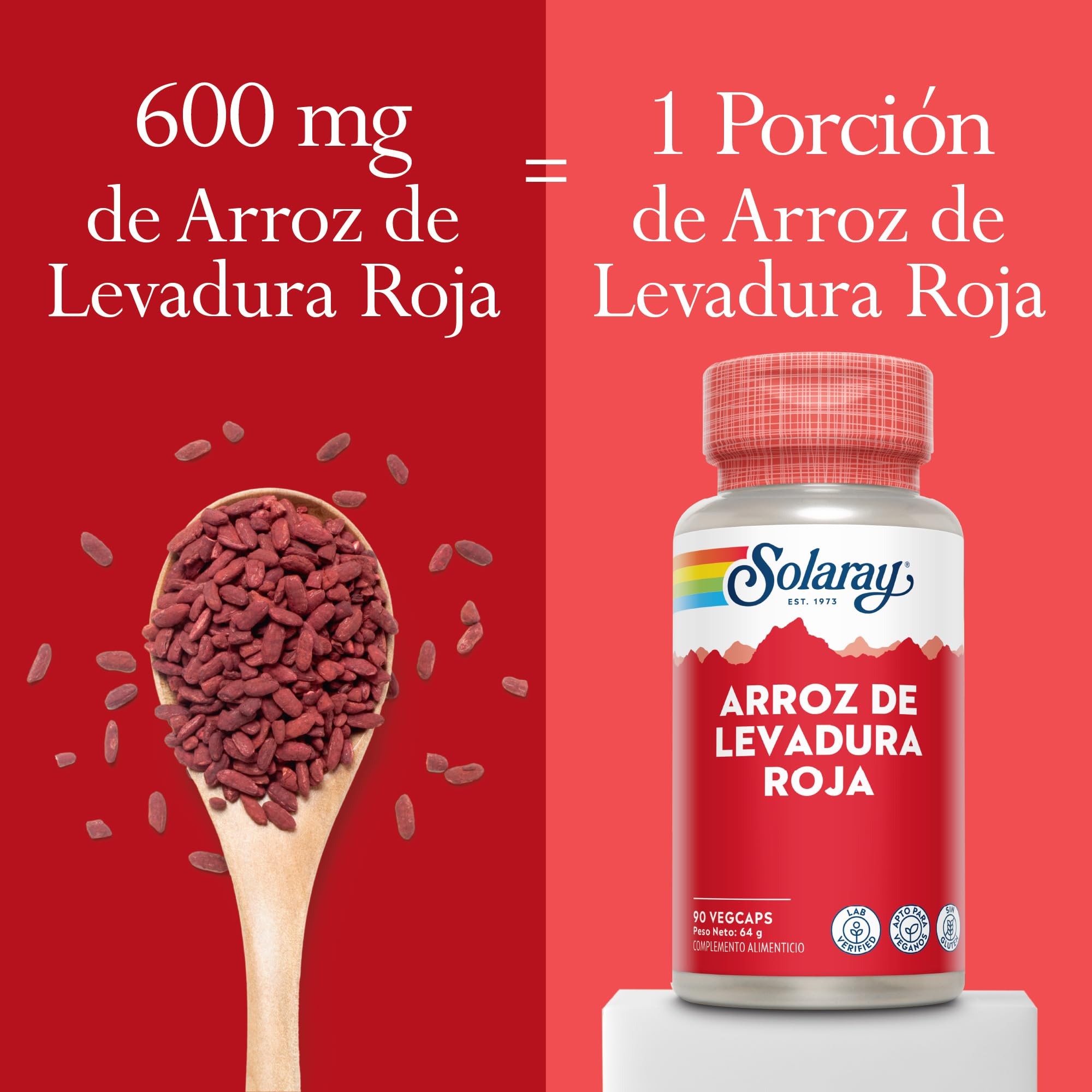 Arroz de Levadura Roja, 90 Cápsulas Veganas, Complemento de Alta Potencia, Verificado por Laboratorio, Solaray