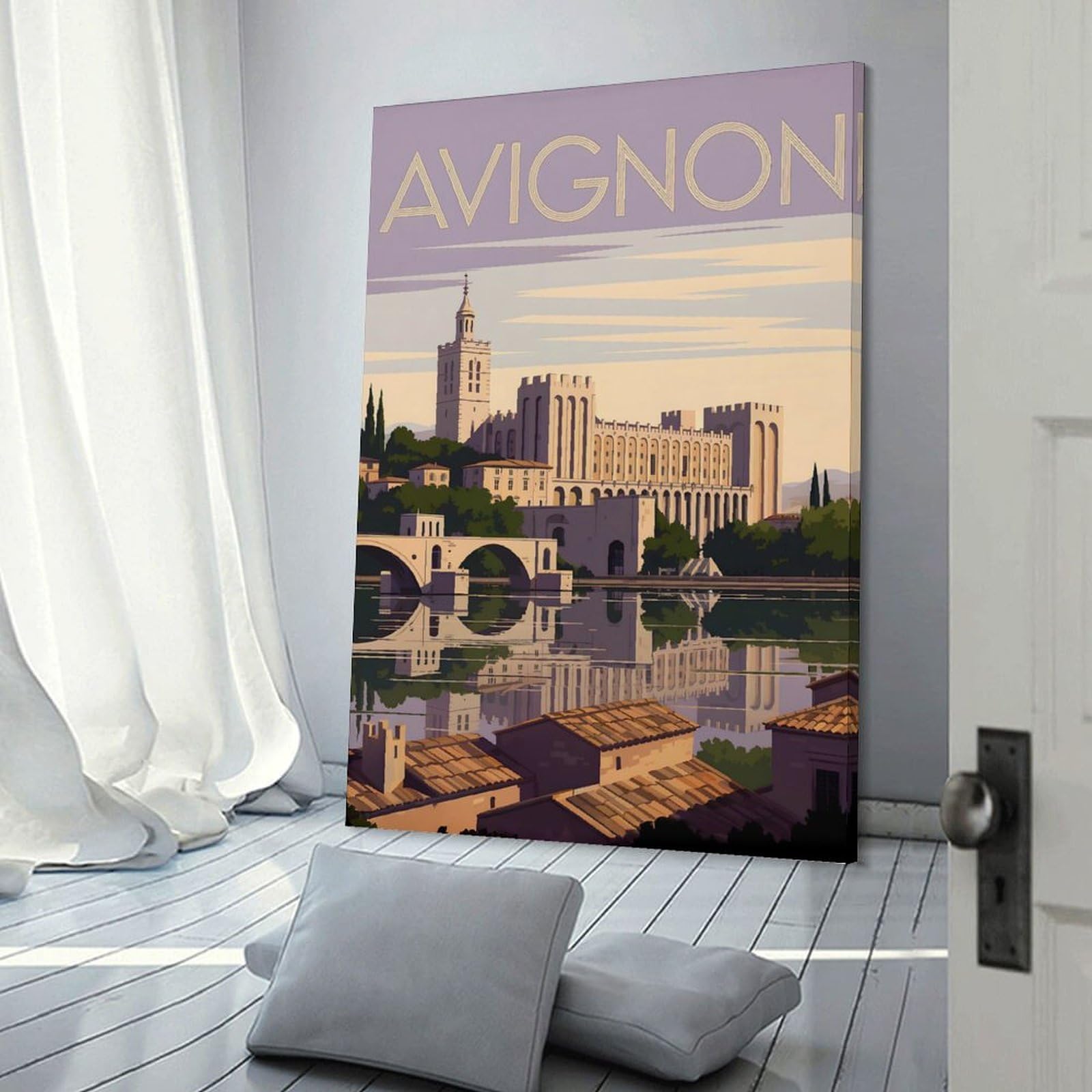 Junmoney Canvas Wall Decor Avignon Travel, 24x36inch(60x90cm), for Bedroom, Guest Room Or Reading Nook, Decorative Wall Art for Cosy Rooms