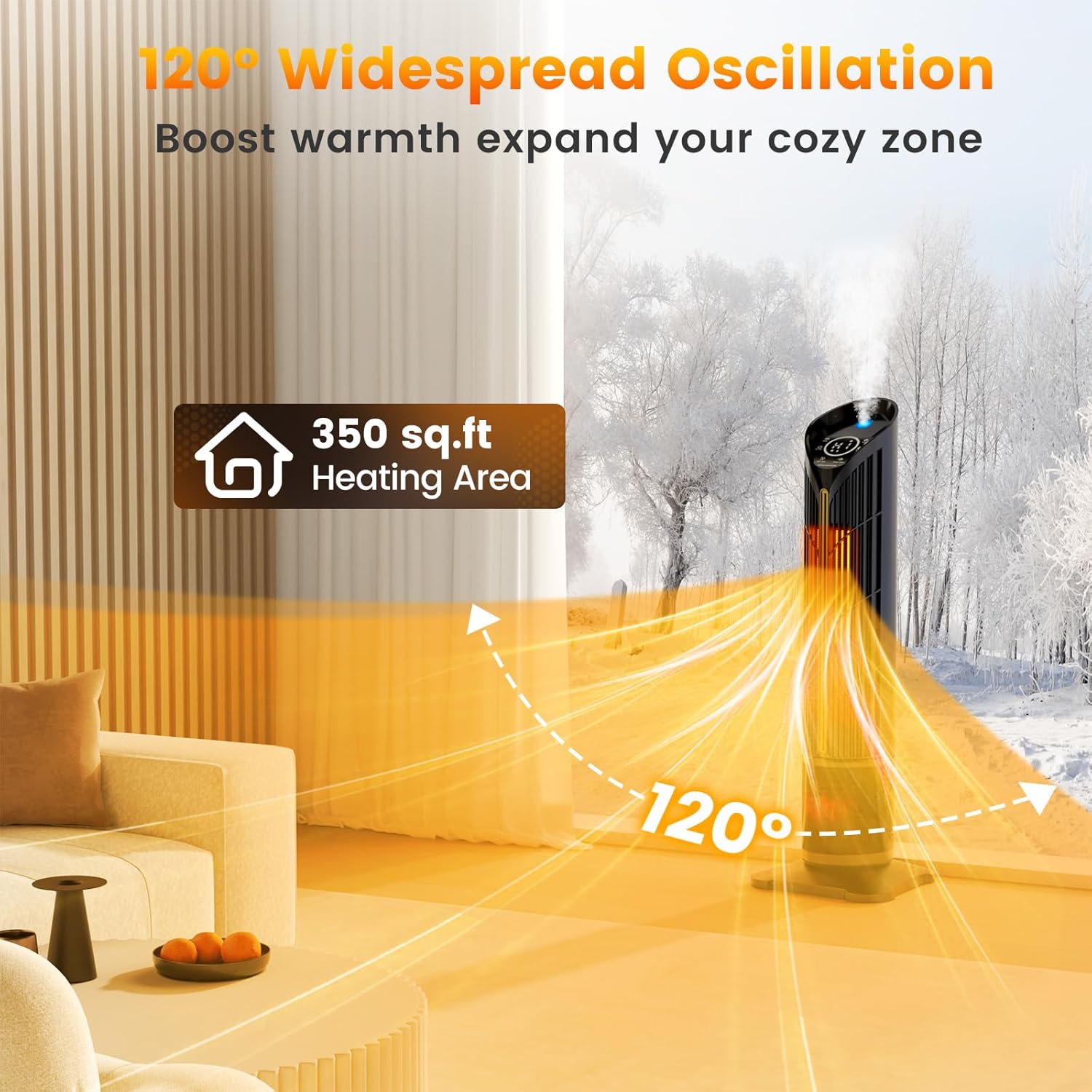 Auertech 28" Space Heater with Humidifier & LED Lights, 3 in 1 Electric Space Heater with 3D Flame, Oscillating Room Heaters with Eco Mode, 12H Timer, Space Heaters for Indoor Use Large Room, Bedroom