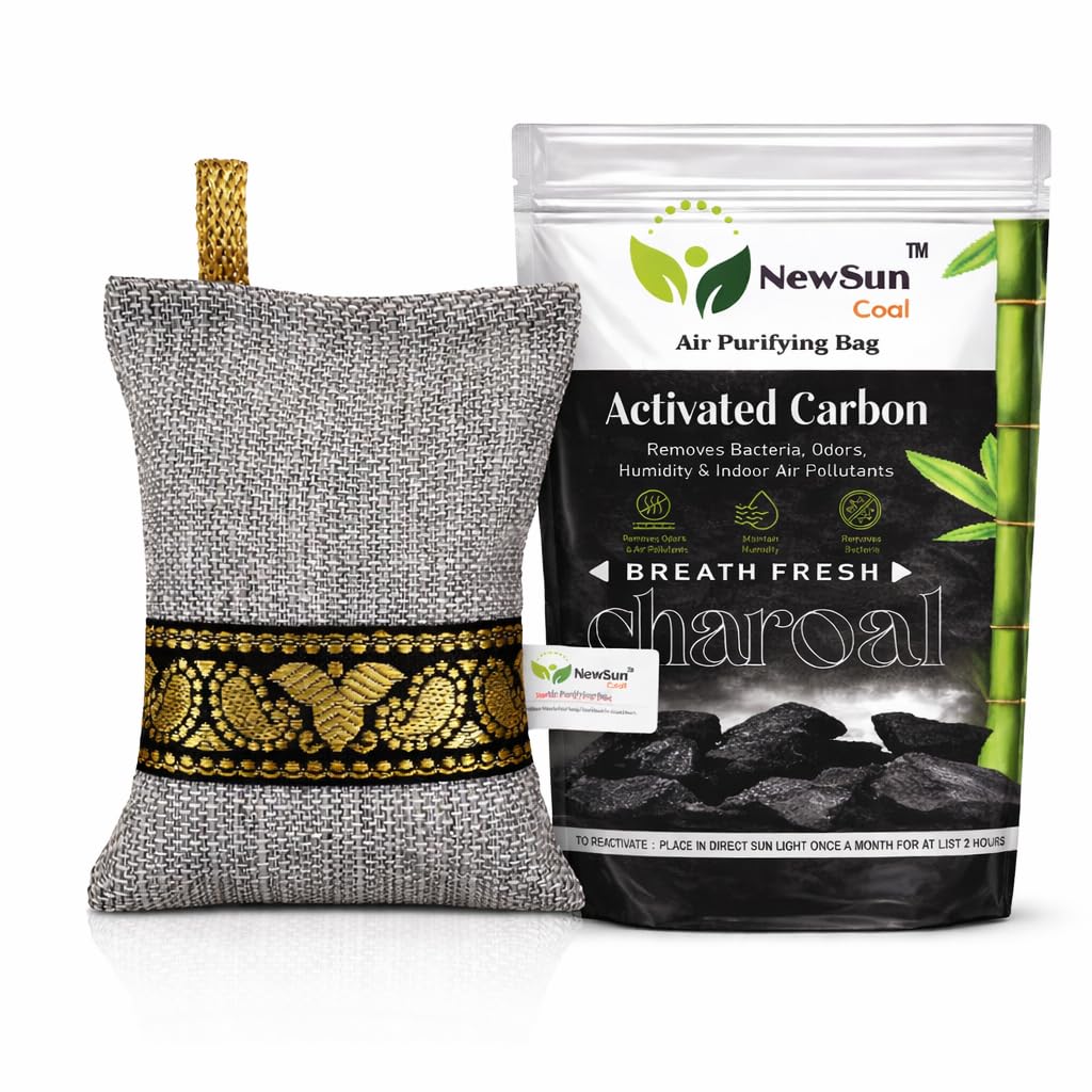 NewSun 200g Activated Charcoal Chunk Air Purifying Bag Natural Deodorizer and Dehumidifier for Car, Rooms, and Pets Decorative Odor Absorber for Home and Office (1-Pack)