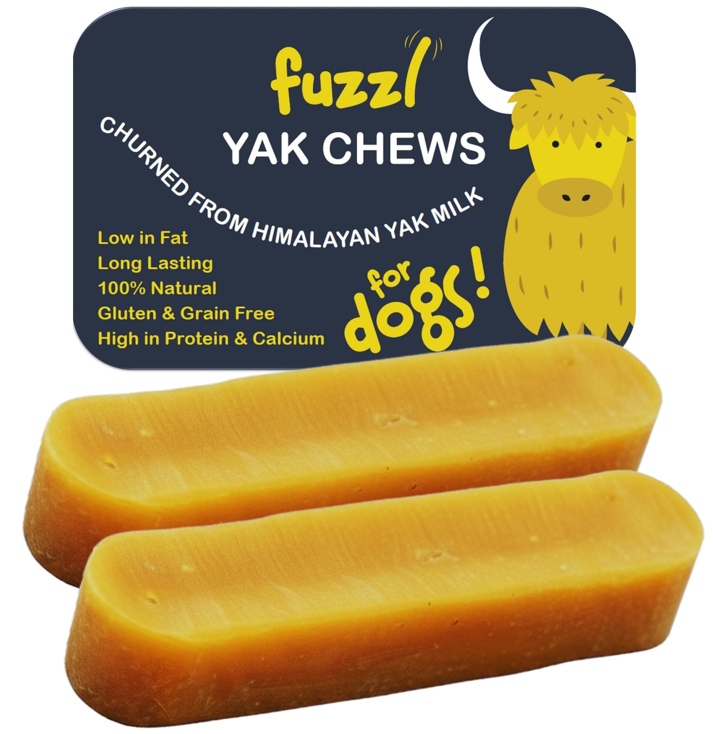 Fuzzl Peanut Butter Yak Chews for Dogs 2 Pack - Natural Dog Treats With Himalayan Milk - No Hide Food, Long Lasting Dental Sticks and Chews