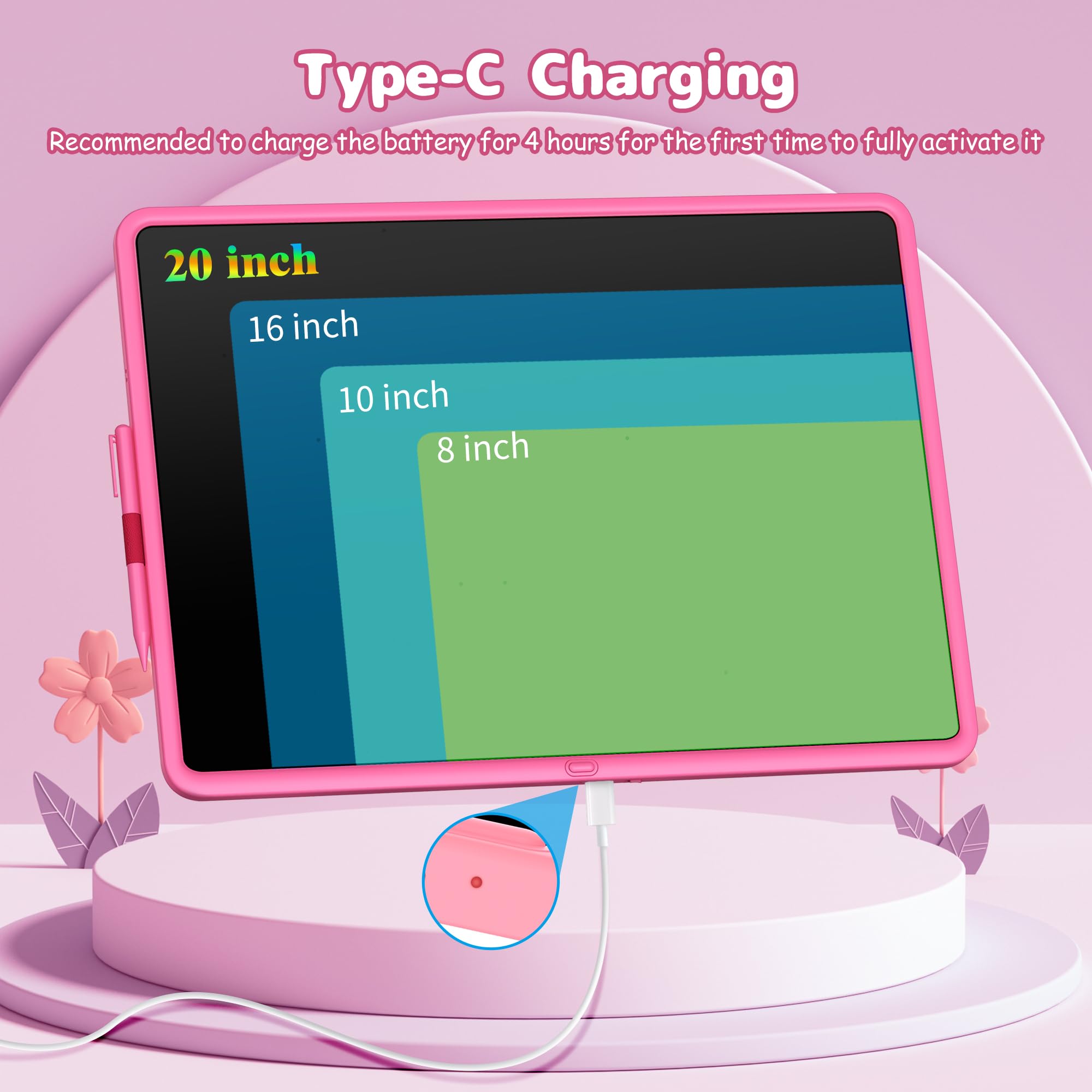 Topiky Tableta De Dibujo LCD De 20 Pulgadas Para Niños – Pantalla Grande Sin Luz, Detección De Presión Para Trazos De Colores, Ecológica Y Reutilizable (Negro)
