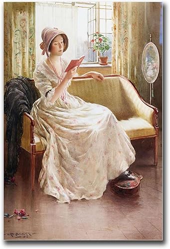 MEIXI MOBILE Pósteres de pintura en lienzo e impresión de William Kay Blacklock Lectura silenciosa 1900 Vintage Woman Holding A Book Famous Vintage