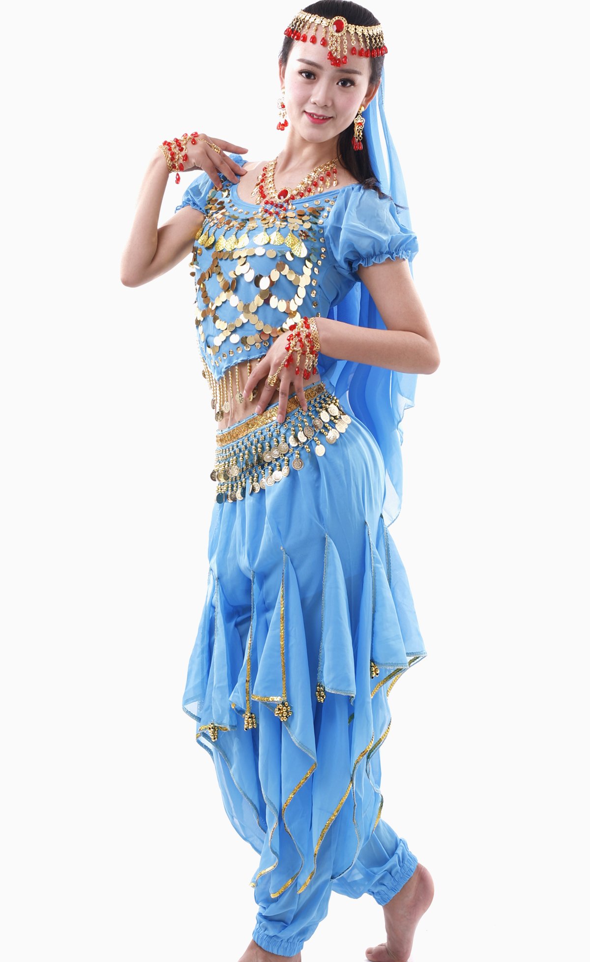 Astage Damen Bauchtanz-Komplet Tanzkostüme Indische Zubehör Alle Ornamente