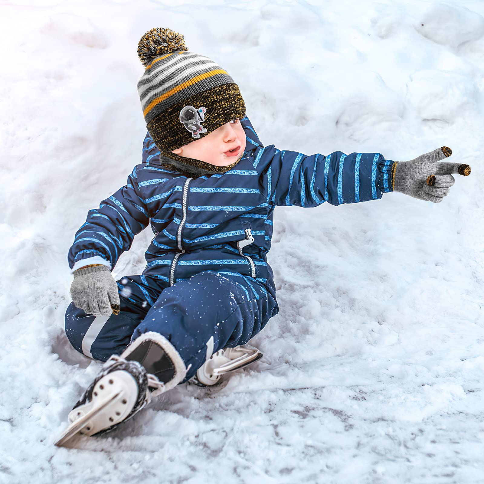 TAGVO 3in1 Invierno Set de Bufanda, Gorro y Guantes para niños, Invierno Grueso Polar, Tejido térmico, Bufanda, Guantes, para niños, niños, niñas, de 3 a 6 años, Conjuntos de Accesorios de Invierno
