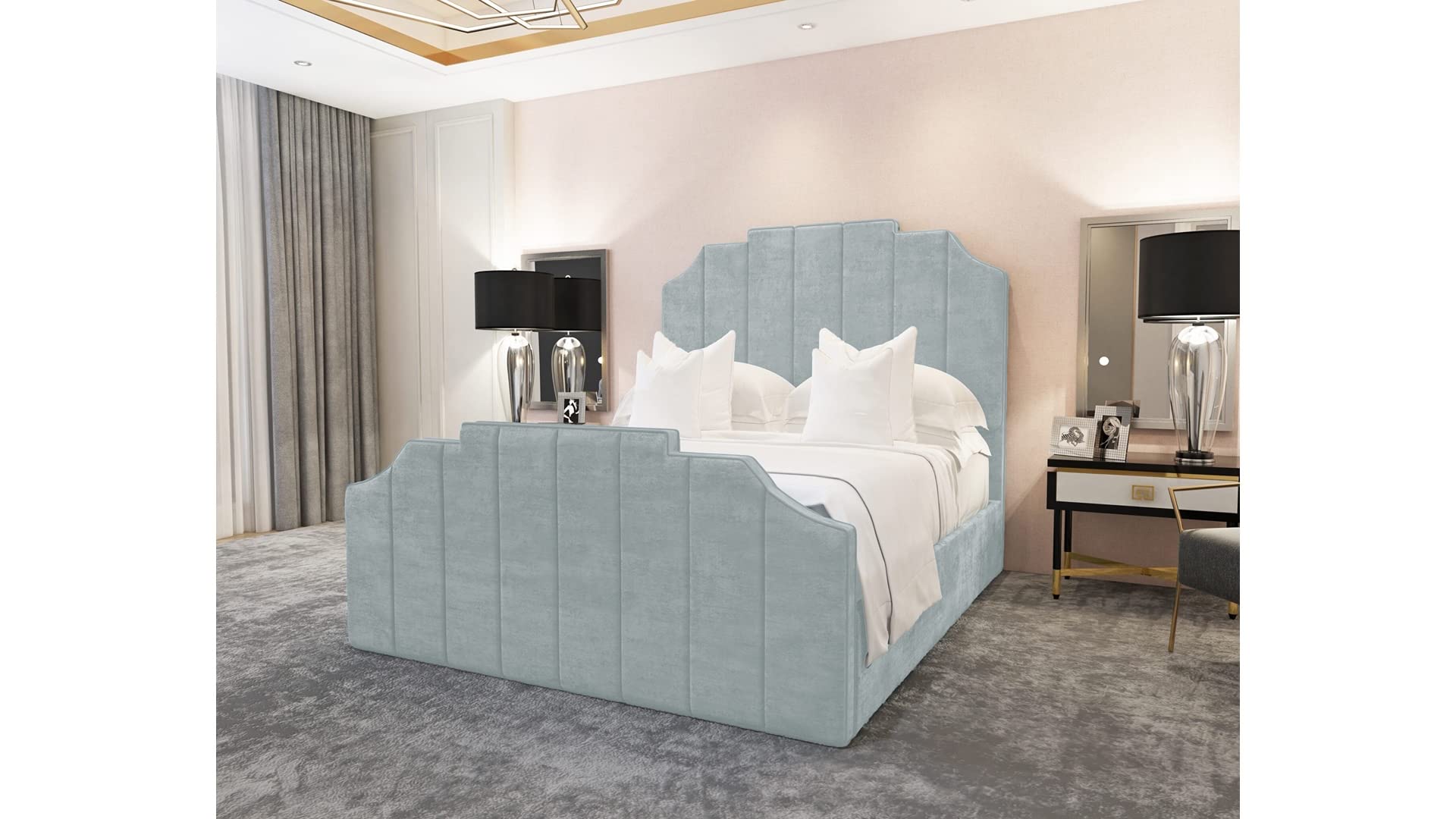 Britainsleep Crown Plush Velvet Upholstered Bed Frame | Double | Single | KingSize | Super King Size Bed | Featuring Double Headboard | Premium Quality | UK Manufactured
