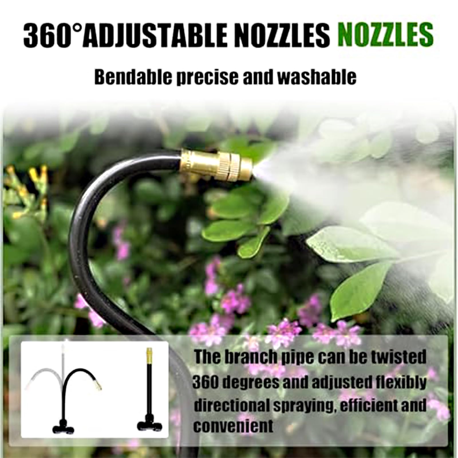Kit di Irrigazione Automatica, Kit di Irrigazione da Giardino Curvo a 360° con Ugelli Nebulizzatori Regolabili per Prato, Serra, Patio e Giardino 15 nozzles + hose*15m