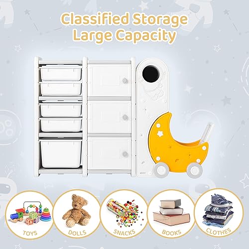 Miniatura 6 de duke baby Organizador de almacenamiento de juguetes de 3 capas para niños con 5 contenedores de almacenamiento, 3 gabinetes de juguetes con puertas,