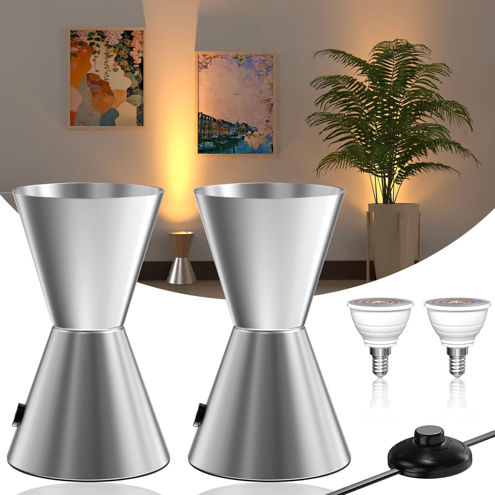 BrightWish Uplighting Spotlight Uplights Indoor Floor Can Light, Floor Spot Lights with Foot Switch, Non-Dimmable, 6W 3000K Warm White, Floor Uplighters for Living Room Picture Artwork (2 Pack)