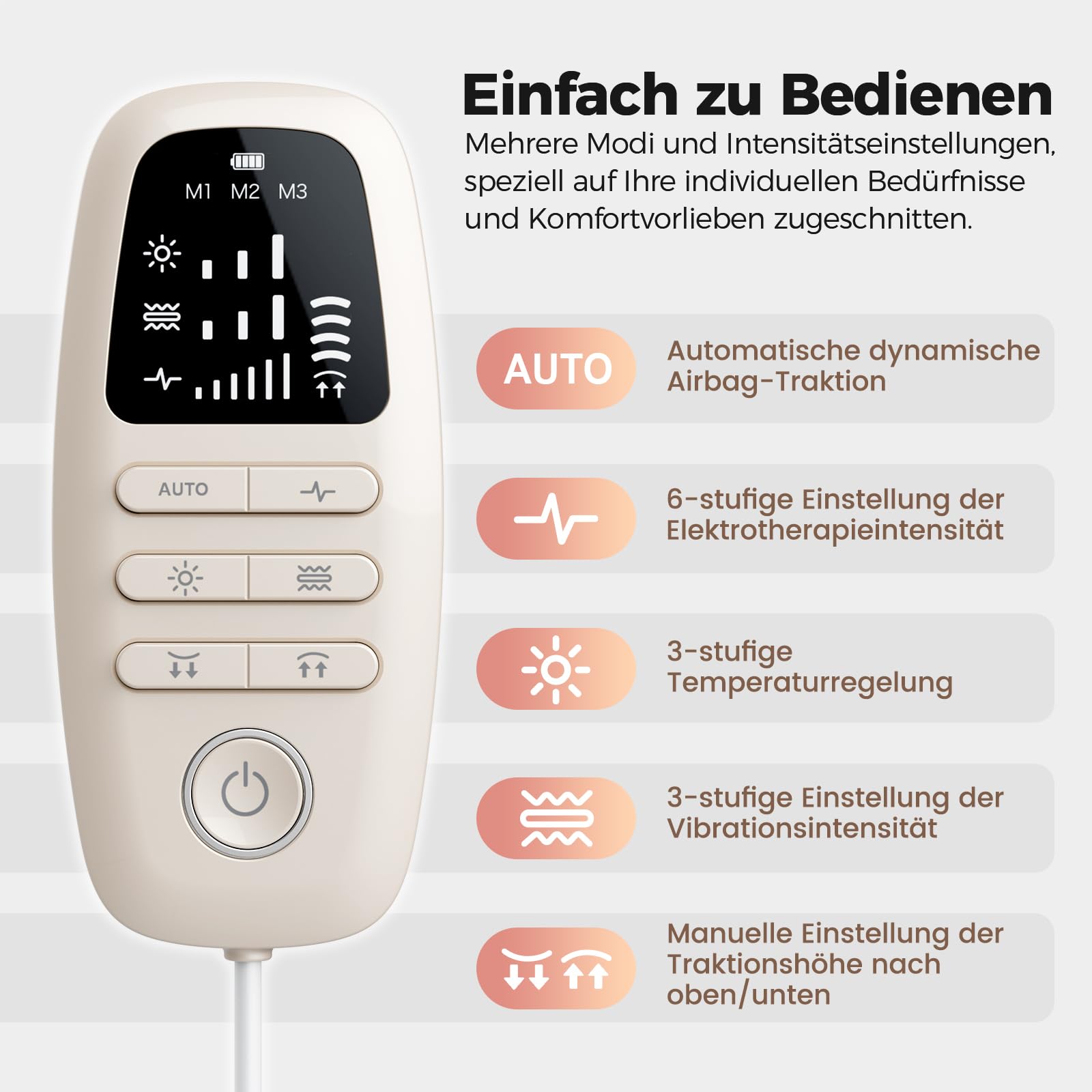 Neuer Elektrischer Rückenstrecker, Rückenmassagegerät mit Dynamische Airbag-Traktion, EMS Massage, Wärmefunktion, Vibrationsmassage, Rot-Blau-Licht, Rückenschmerzlinderung & Bandscheibentraining