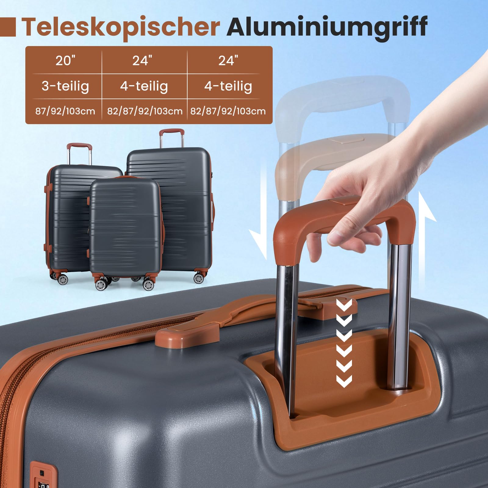 COSTWAY zestaw 3 walizek, 20+24+28 cali walizki podróżne rozszerzalne, zestaw walizek z twardą skorupą z zamkiem TSA, uchwyt teleskopowy, 4 kółka i osłony, walizki twarde do podróży, szary, 20” + 24