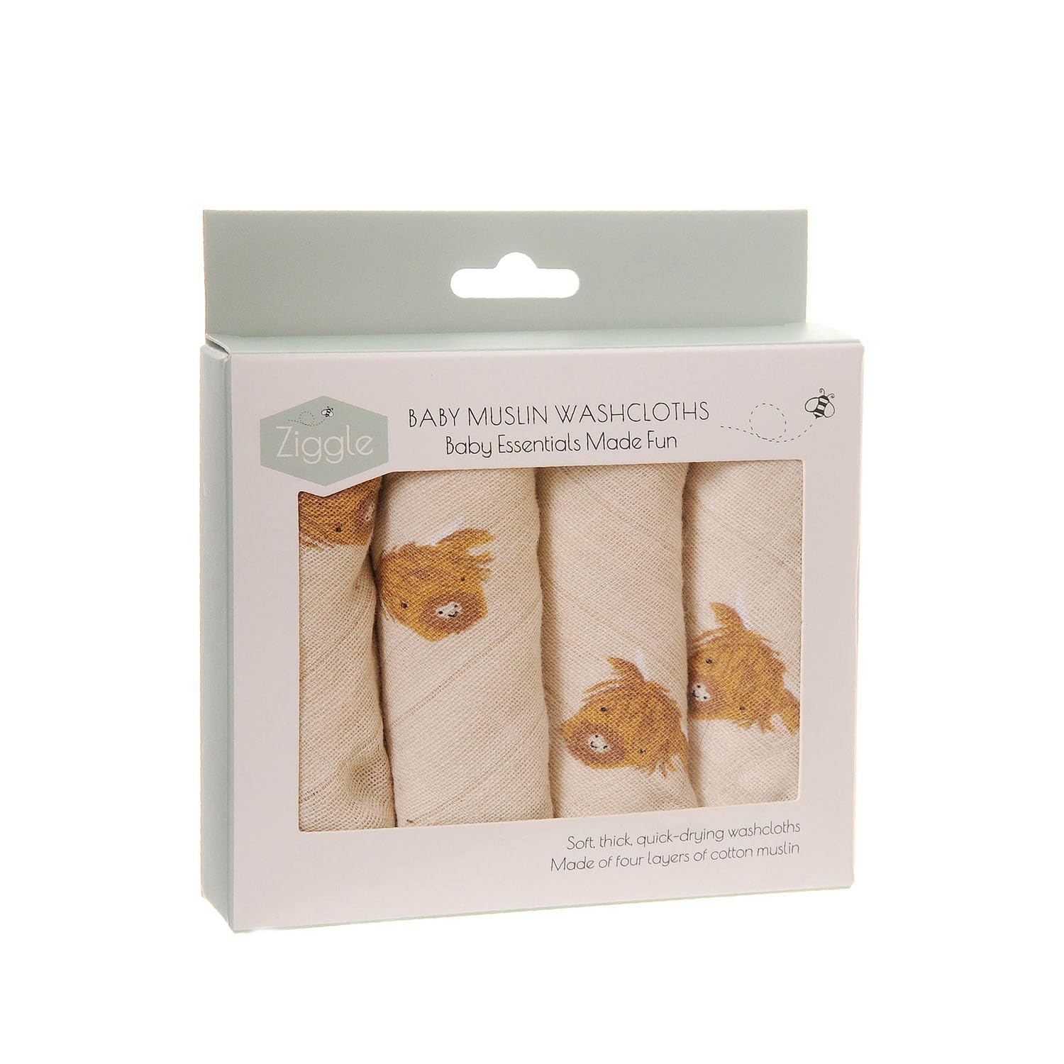 Baby Wash Cloths 25x25 cm, 4 Muslin Cotton Reusable Face & Body Towels | Ultra-Soft Baby Wipes for Bathtime & Skincare – Newborn Essentials Gift Set