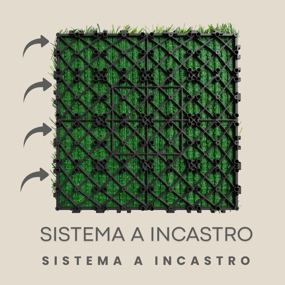 ActivoTex Piastrelle Da Giardino 30x30 cm 10 Pezzi – Pavimento Esterno Ad Incastro con Erba Sintetica, Pavimento Giardino per Balcone, Patio e Terrazza, Drenante e Facile da Installare