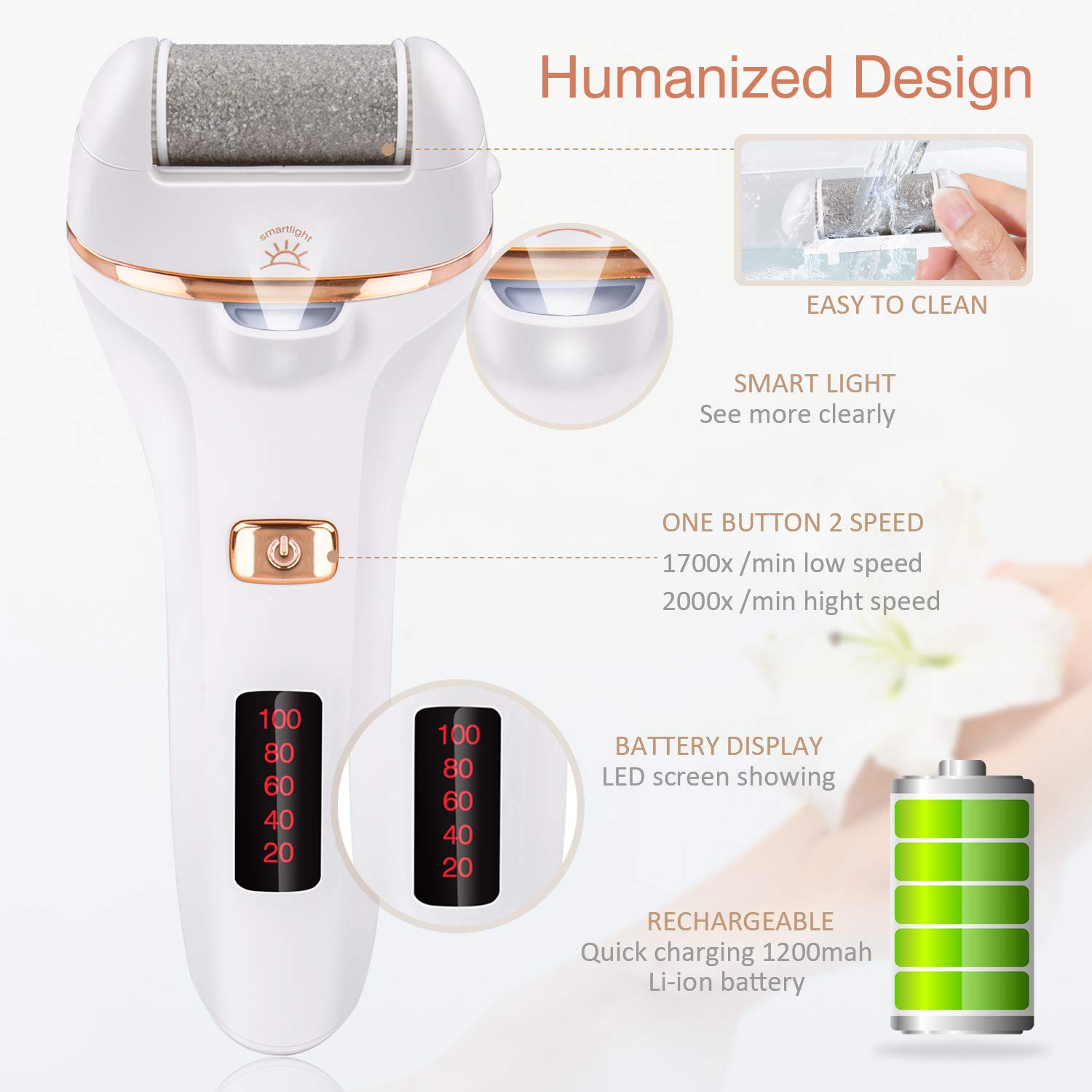 Electric Foot File, Norbase Premium Pedicure Set Foot Rasp Rechargeable