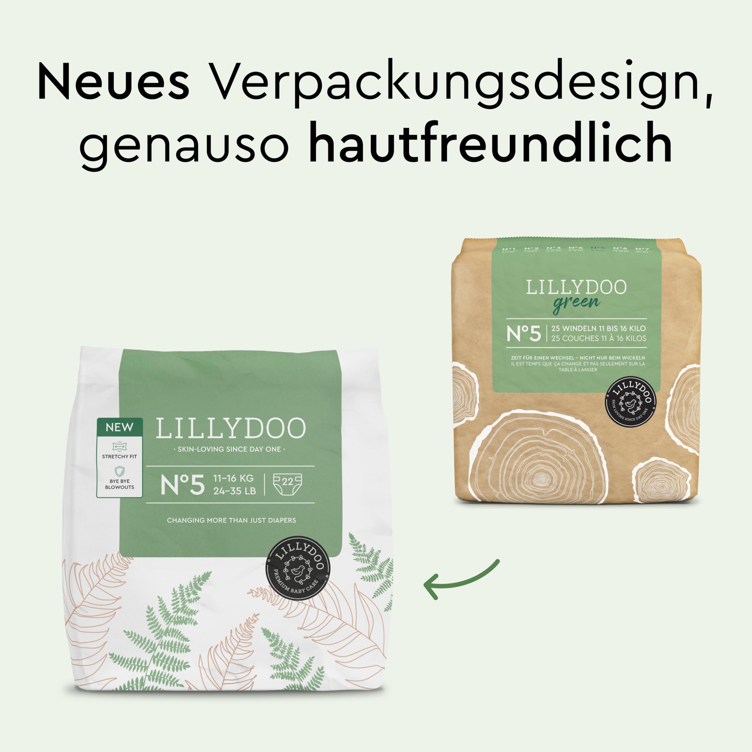 LILLYDOO green umweltschonende Baby Windeln - Größe 5 (11+ kg), Halbmonatsbox (66 Stück), Sicherer Auslaufschutz, Chlorfrei, Ohne Parfüme, Lotionen für empfindliche Haut, Dermatologisch getestet