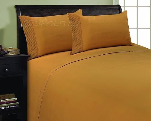 Miniatura 7 de Elegance Linen Juego de sábanas de 4 piezas con diseño plisado de 1500 hilos, calidad egipcia, lujoso, suave, sin arrugas y resistente a la