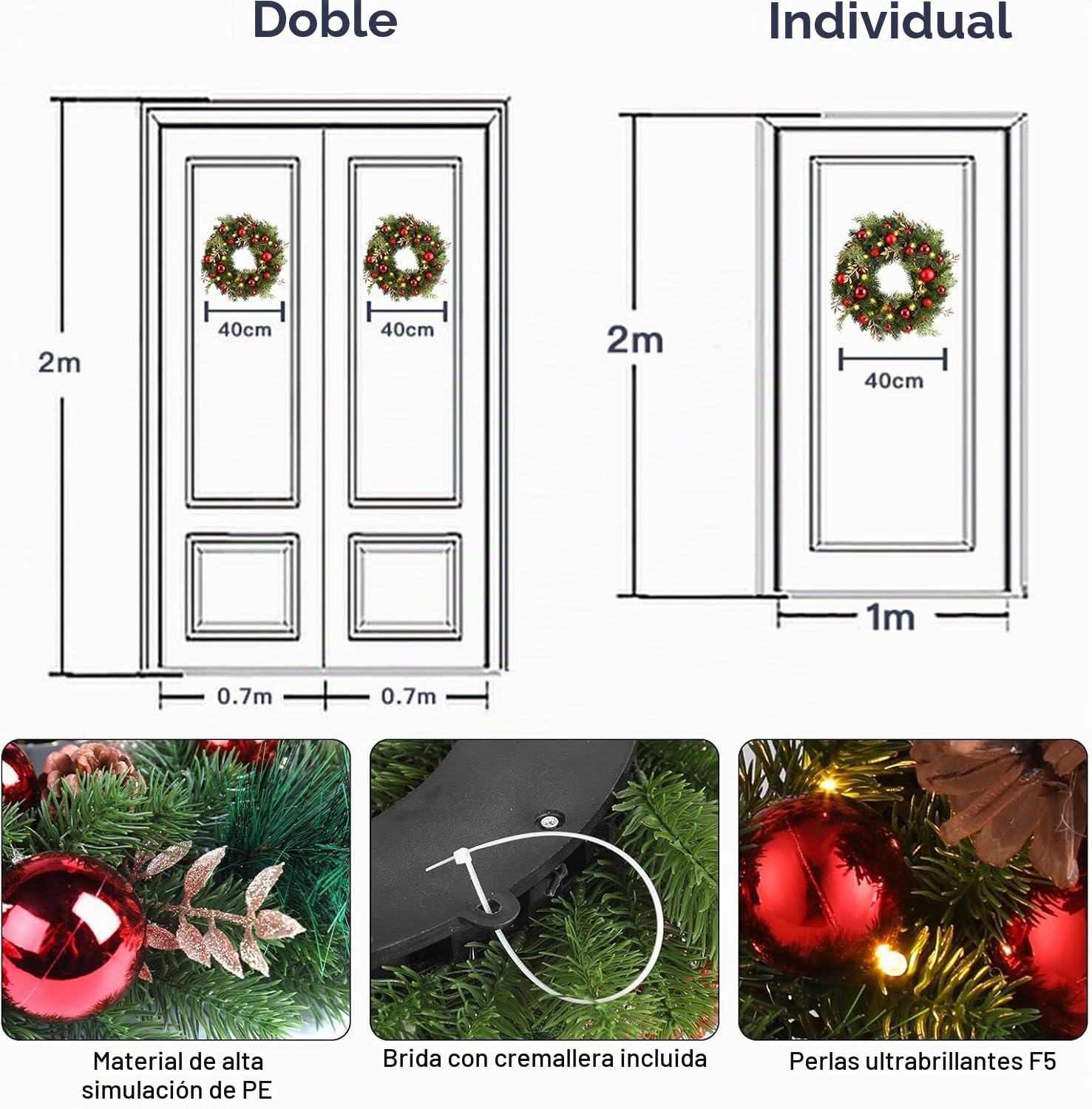 Avoalre 40CM Corona Navidad con Luces 40 Leds, Adorno de Guirnalda de Navidad 8 Modos y Función de Temporización Decoración Navidad para Puerta, Árbol, Pared, Ventana