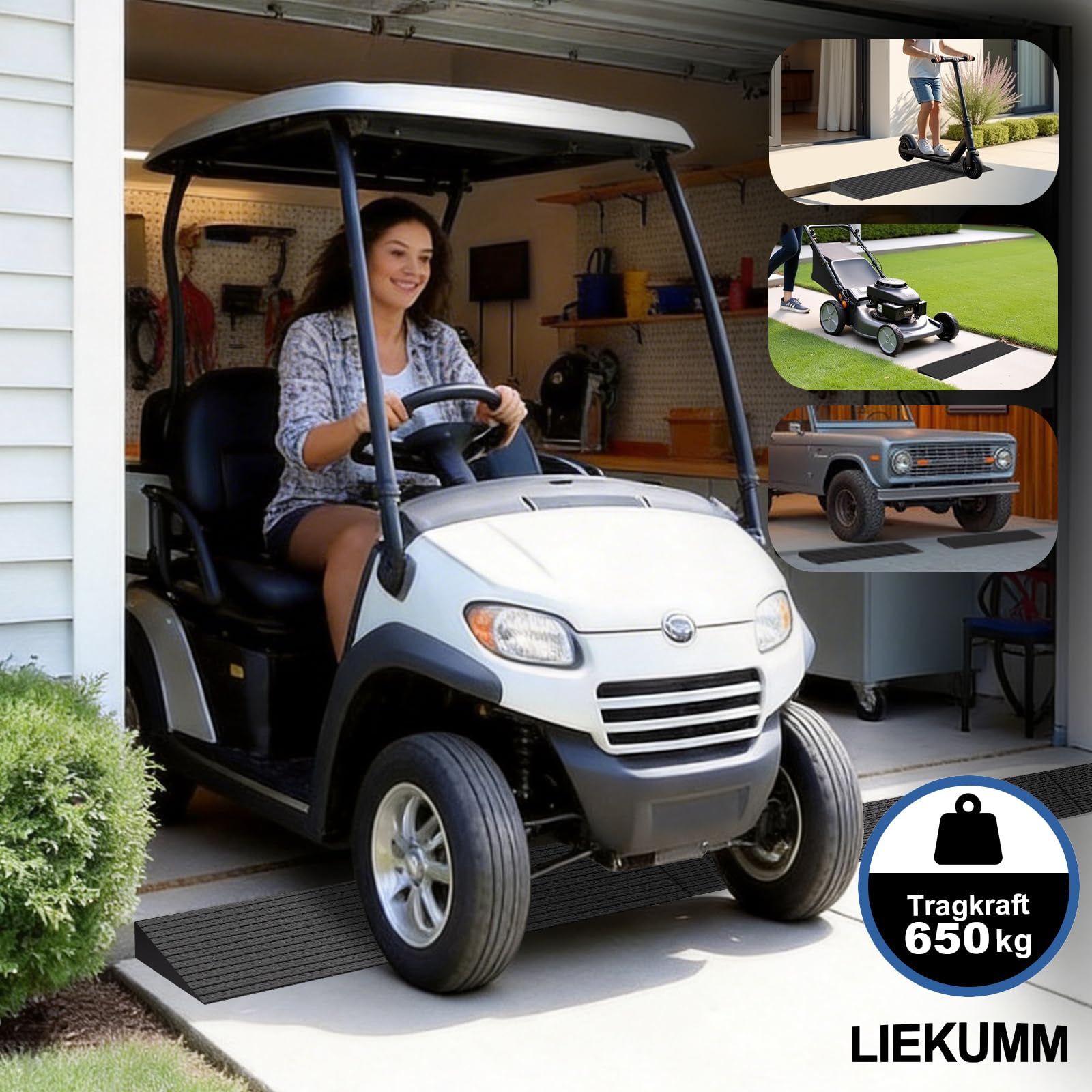 LIEKUMM Gummi Türschwellenrampe 3 cm Höhe, 650 kg Tragkraft Rollstuhlrampe, rutschfest Schwellenrampe für Türschwellen, Bordsteine, Stufen, Rollator, Scooter, Kinderwagen