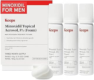 Keeps Extra Strength Minoxidil for Men - 5% Minoxidil Foam Hair Loss & Regrowth Treatment for Thinning & Bald Spots - Clinically Proven Hair Growth Products - Unscented Topical Aerosol Foam