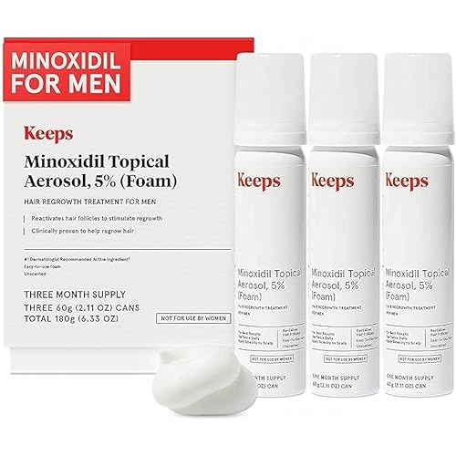 Keeps Extra Strength Minoxidil for Men - 5% Minoxidil Foam Hair Loss & Regrowth Treatment for Thinning & Bald Spots - Clinically Proven Hair Growth Products - Unscented Topical Aerosol Foam