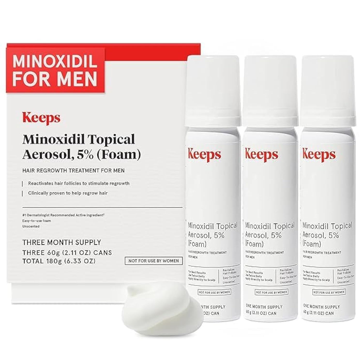 KeepsExtra Strength Minoxidil for Men - 5% Minoxidil Foam Hair Loss & Regrowth Treatment for Thinning & Bald Spots - Clinically Proven Hair Growth Products - Unscented Topical Aerosol Foam