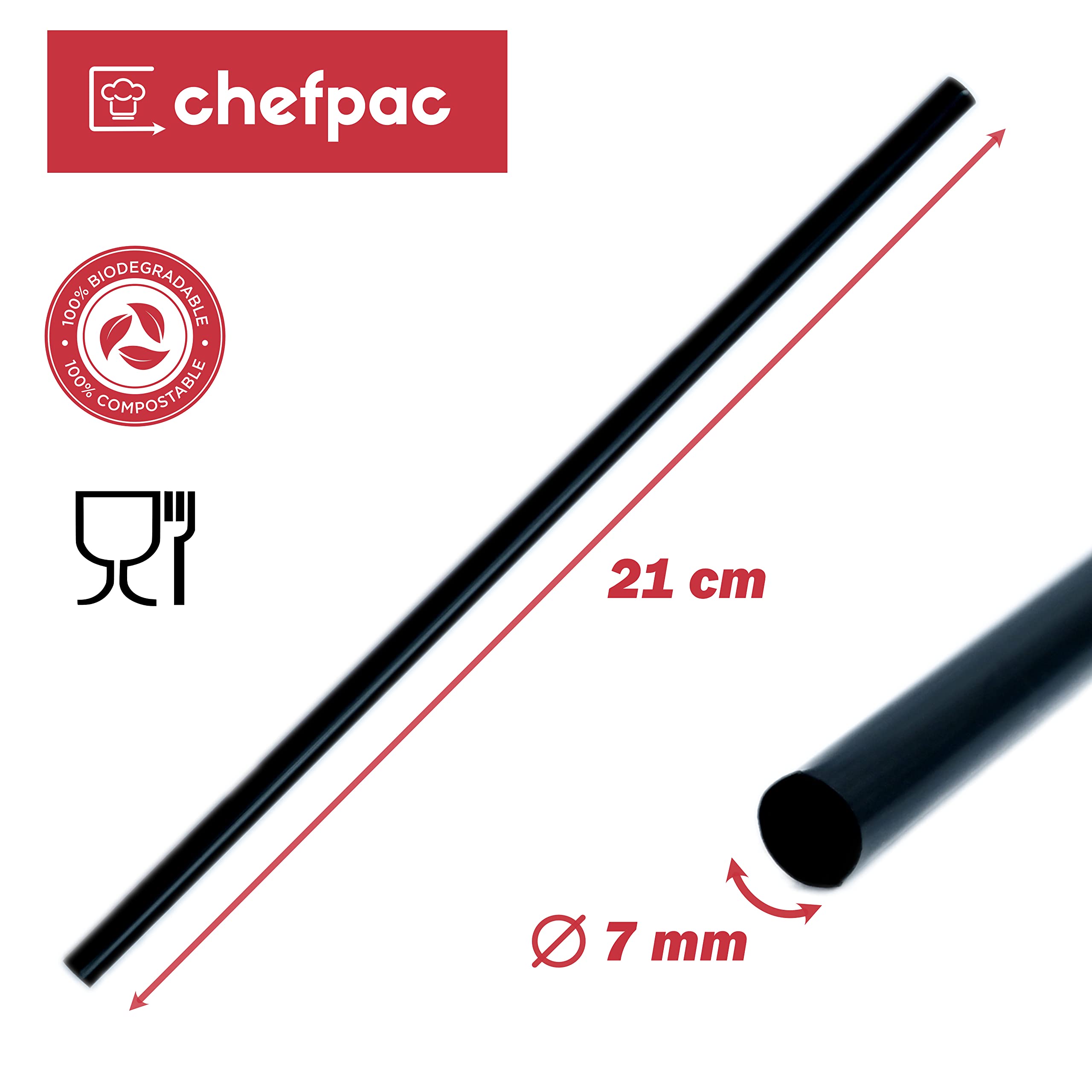 1000 Cannucce Nere Biodegradabili - lunghe 21 cm x 7 mm - Cannucce compostabili uguali a quelle di plastica adatte per cocktail, bar e catering. Resistenti fino a 40 gradi