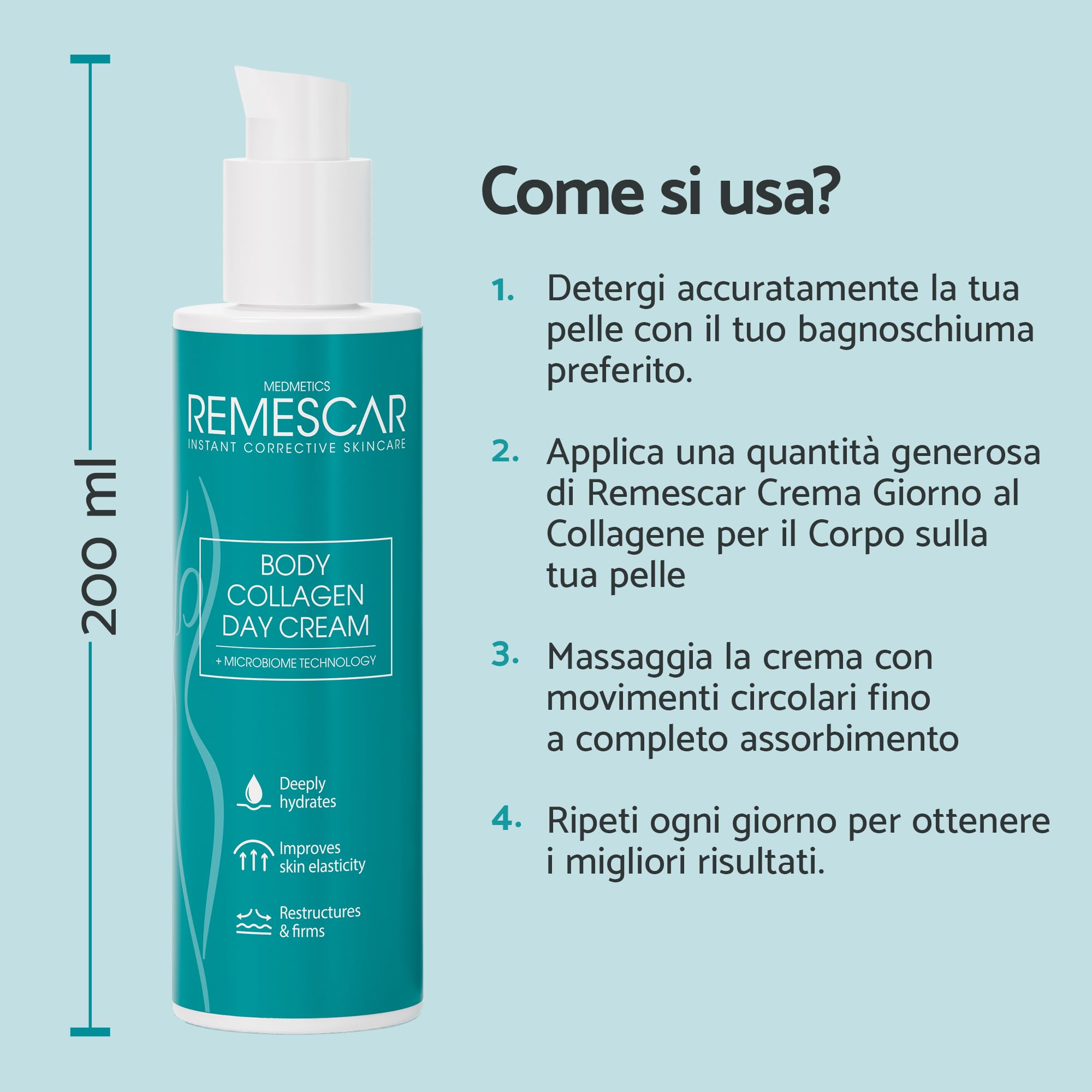 Remescar Crema Giorno Collagene + Notte Rigenerante – Duo Idratante Quotidiano – Migliora Elasticità, Tonicità, Morbidezza Cutanea – Tecnologia Microbioma – 2 x 200 ml
