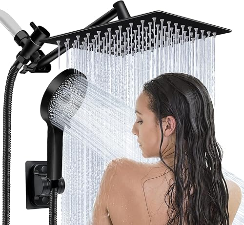 Cabezal de ducha, cabezal de ducha de lluvia de 8 pulgadas con rociador de mano con brazo de extensión ajustable de ángulo de 11 pulgadas, regulador