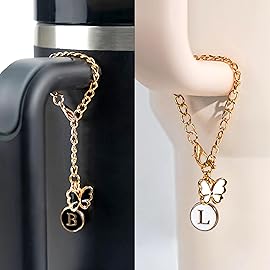 ANLABESY Compatible with Stanley Cup Accessories, 3PCS Black Straw Toppers for Stanley Cup Straw Cover Cap, 2PCS Cute Letter for 30&40 Oz Tumbler with Handle(E)