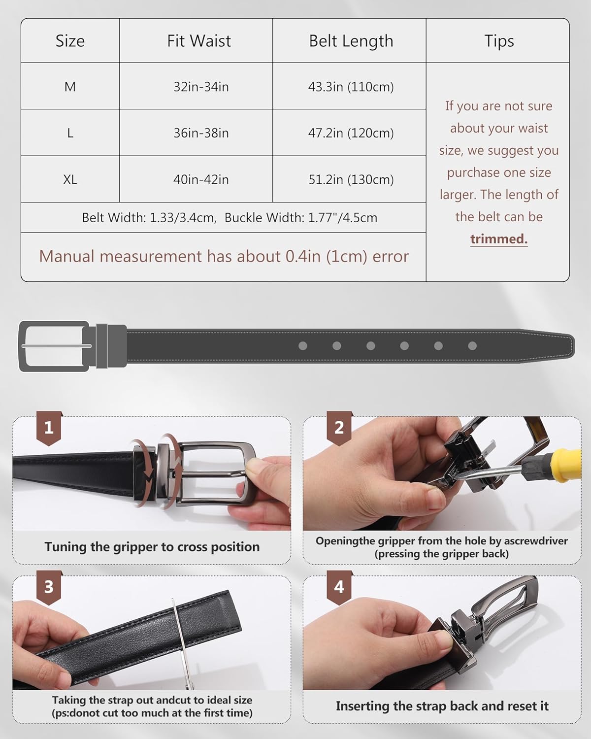 AWAYTR Men Reversible Leather Belt - 1.33'' Wide Genuine Leather Dress Belt for Casual and Business Wear - Image 5