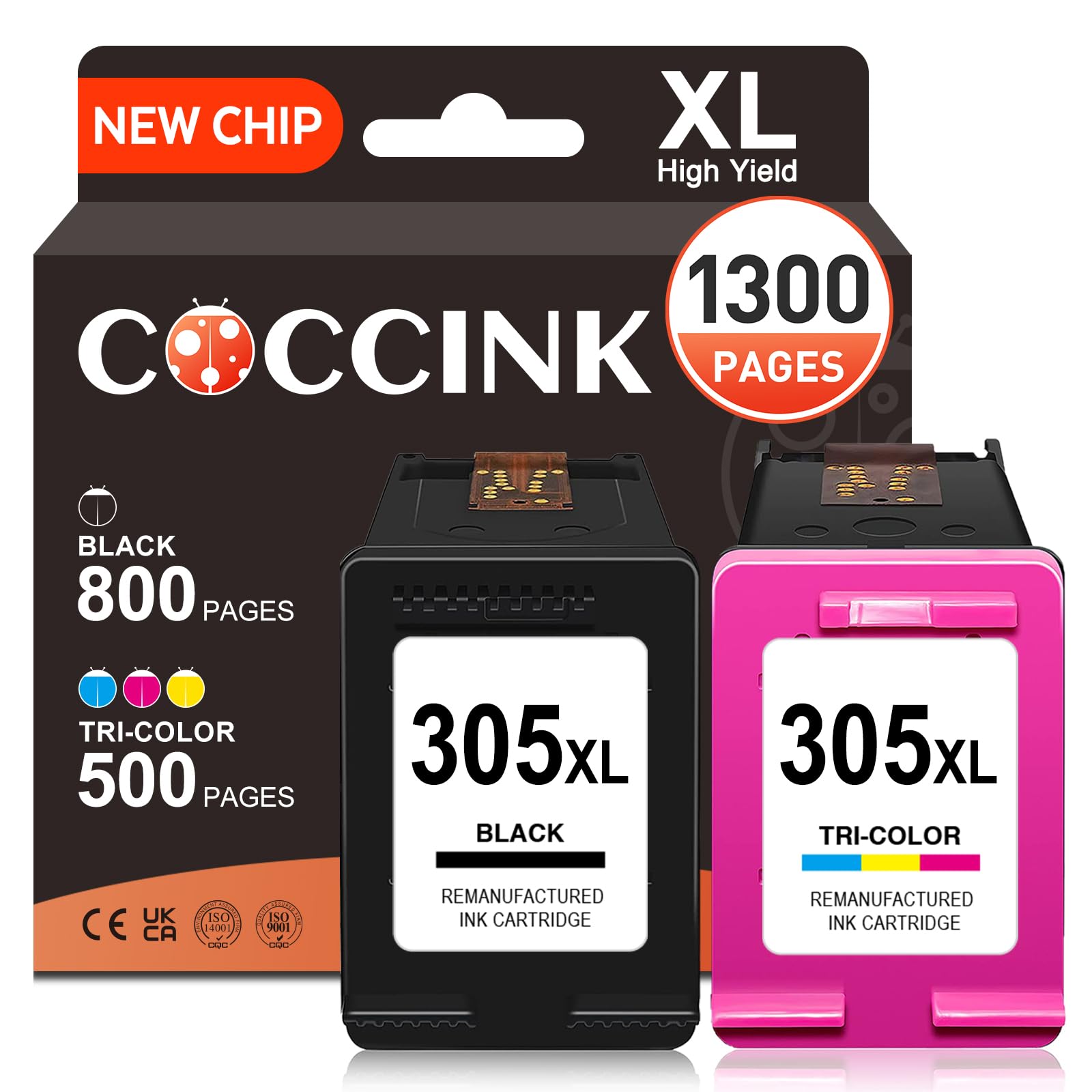COCCINK 305XL Cartuchos de Tinta para HP 305 XL DeskJet 2820e Negro y Color | DeskJet 4220e 2800e 2810e 2821e 2822e 2823e 4200e 4210e 4222e 4230e 2720e Cartuchos de HP 305 Tinta Impresora para HP 305 XL