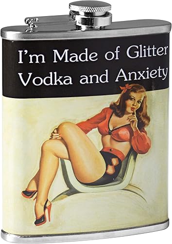 Miniatura 117 de American Art Decor Frasco de licor de 8 onzas – Petaca de acero inoxidable a prueba de fugas para whisky, vodka y tequila – Divertidos frascos