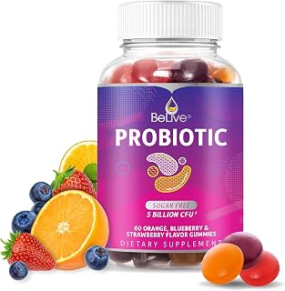 BeLive Probiotic Gummies: 5 Billion CFUs Bacillus Coagulans for Digestive & Immune Health - Sugar Free, Vegan, Kids & Adults - 60 Ct Blueberry Strawberry Orange