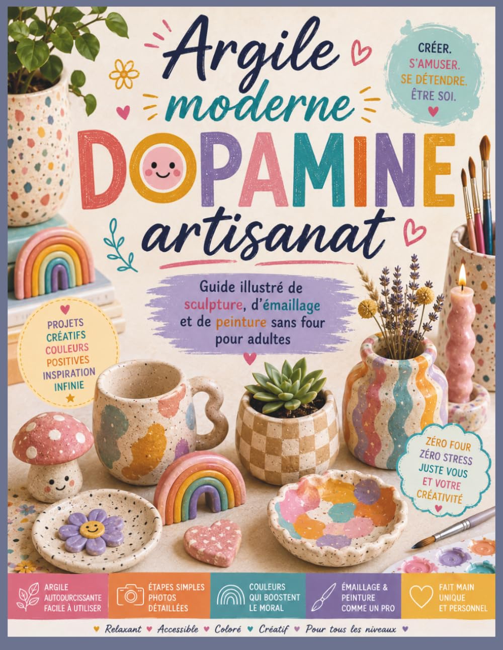 Argile moderne Dopamine artisanat: Guide illustré de sculpture, d'émaillage et de peinture sans four pour adultes
