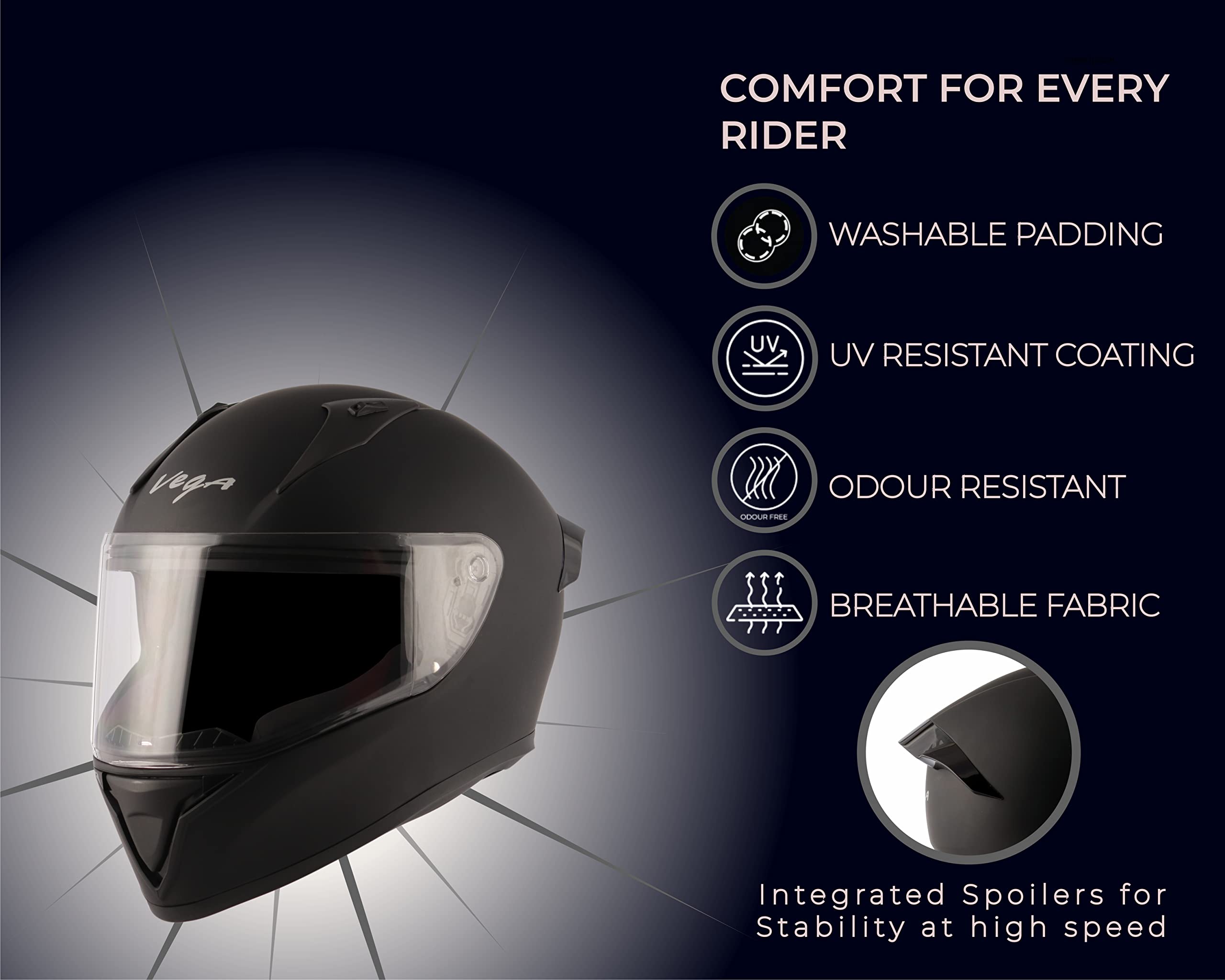 Vega Bolt Dull Black Helmet-L - Image 4 thumbnail
