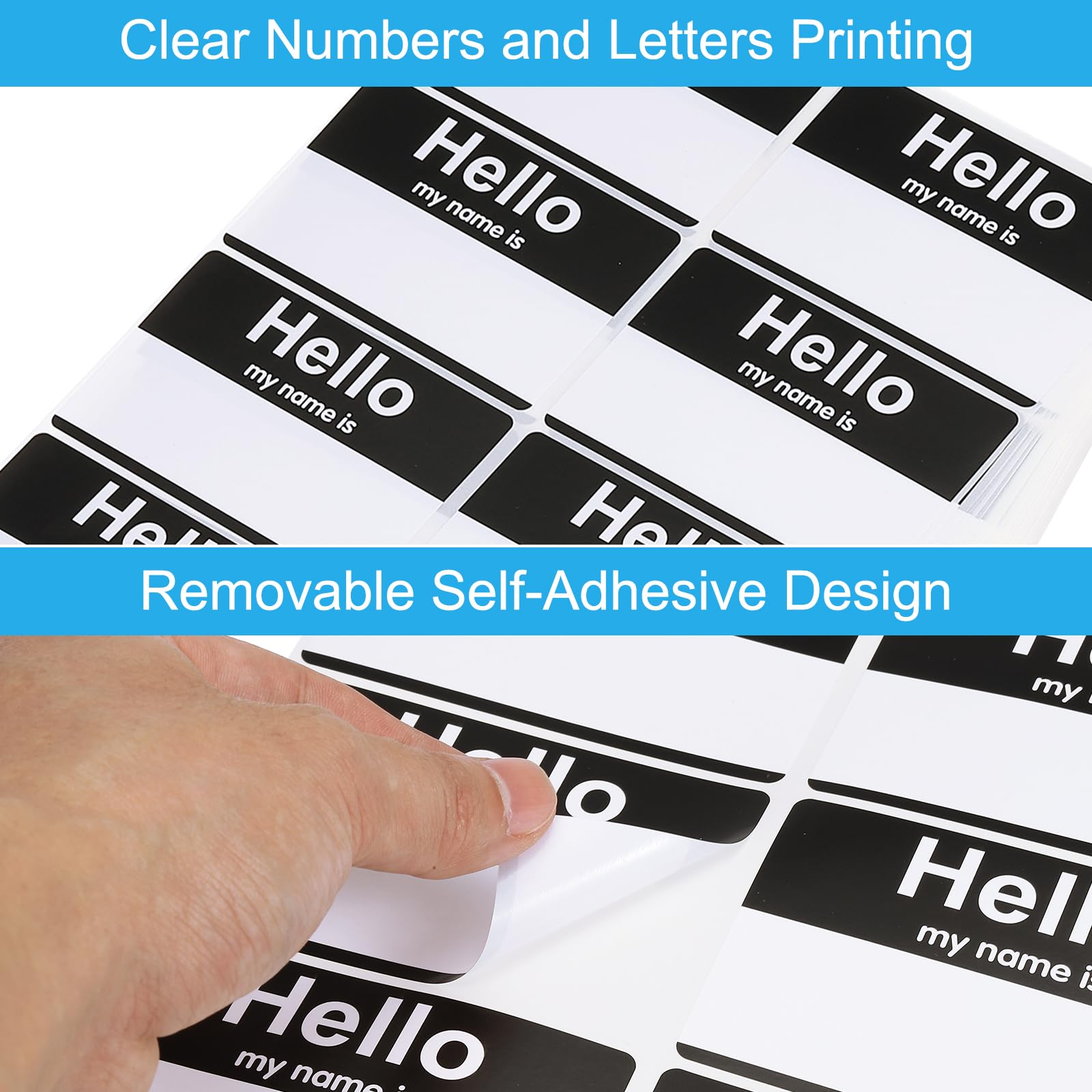 PATIKIL Name Tag Stickers, 480 Pcs Hi My Name is Stickers Removable Labels for Clothes Daycare Classroom Office Meeting Black - Image 3