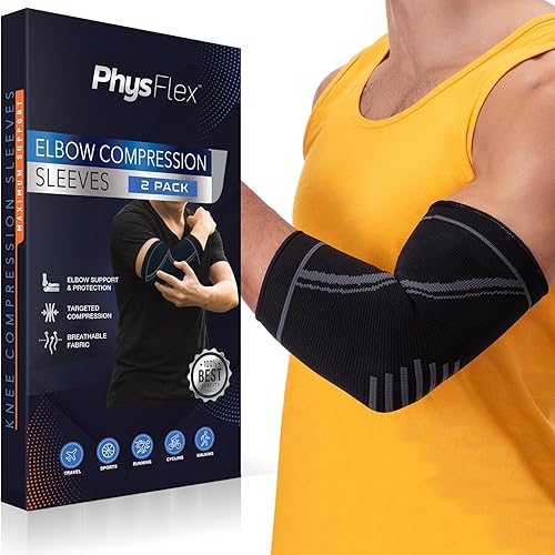 PhysFlex Coderas para aliviar el dolor de codo de tenis y golfista, manga de compresión de codo para levantamiento de pesas, entrenamiento, fitness,