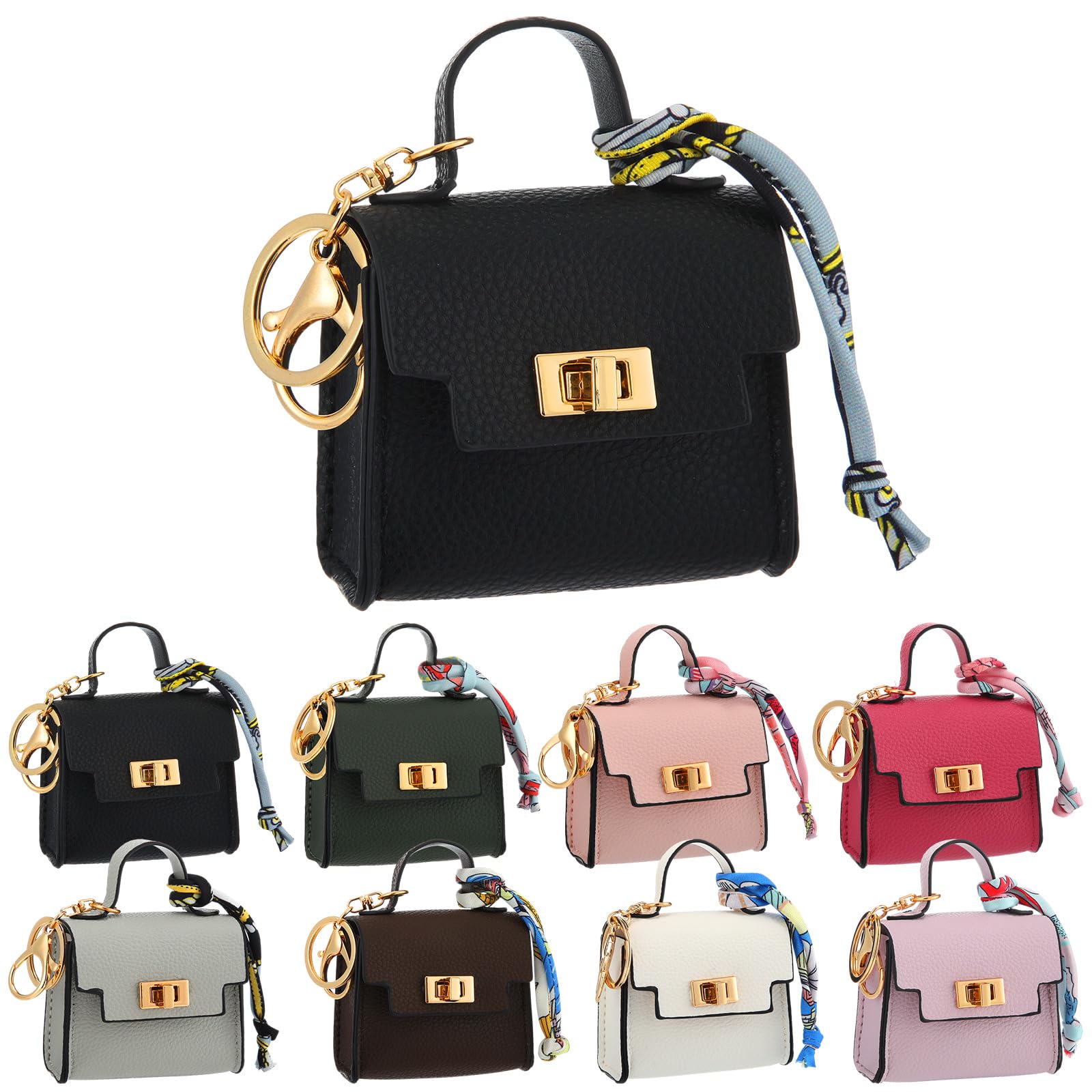 Liliaafar 8 Pcs Mini Backpack Keychain PU Coin Purses Women, 8 Colors
