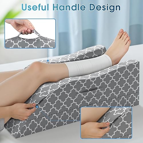 Miniatura 6 de CloudBliss Almohada de pierna para después de la cirugía, espuma viscoelástica ajustable con funda para enfermos de hielo, almohada de cuña para