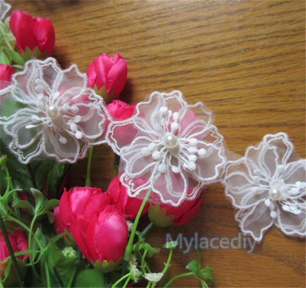 1,8 M Fleur Dentelle Ruban 5 Cm De Largeur Style Vintage Blanc Cassé Bordures Garnitures Tissu Brodée Applique à Coudre Craft Mariage Robe De Mariée Décoration DIY Décor Vêtements à Broder